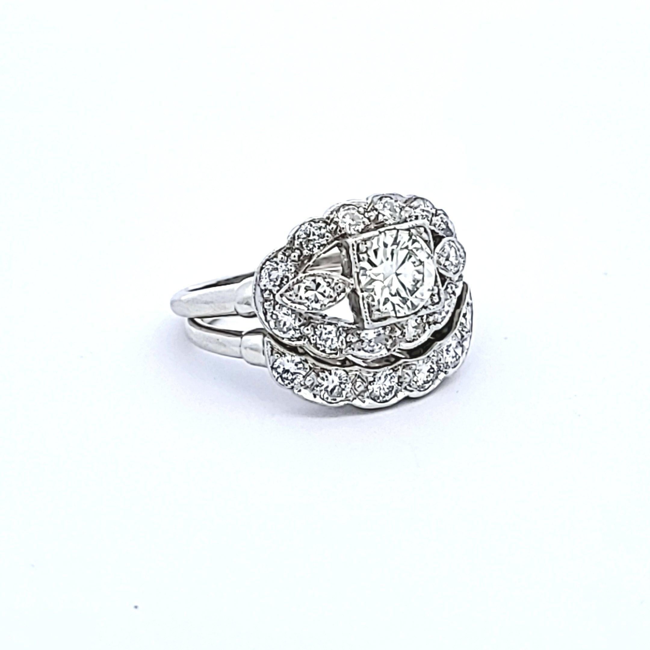 Women's 1.95 Carat Old European and Circular Brilliant Diamond Platinum Art Deco Ring For Sale