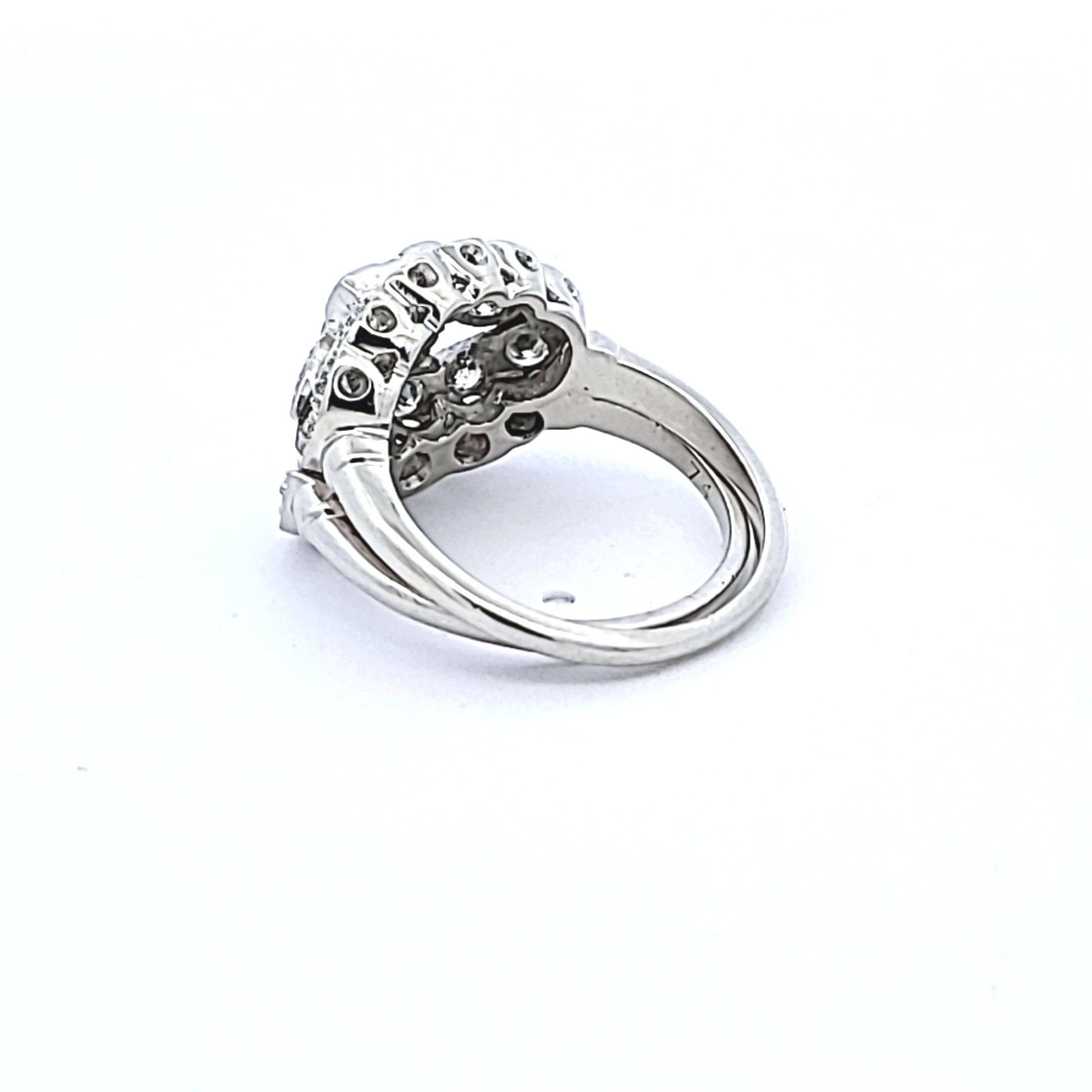1.95 Carat Old European and Circular Brilliant Diamond Platinum Art Deco Ring For Sale 2