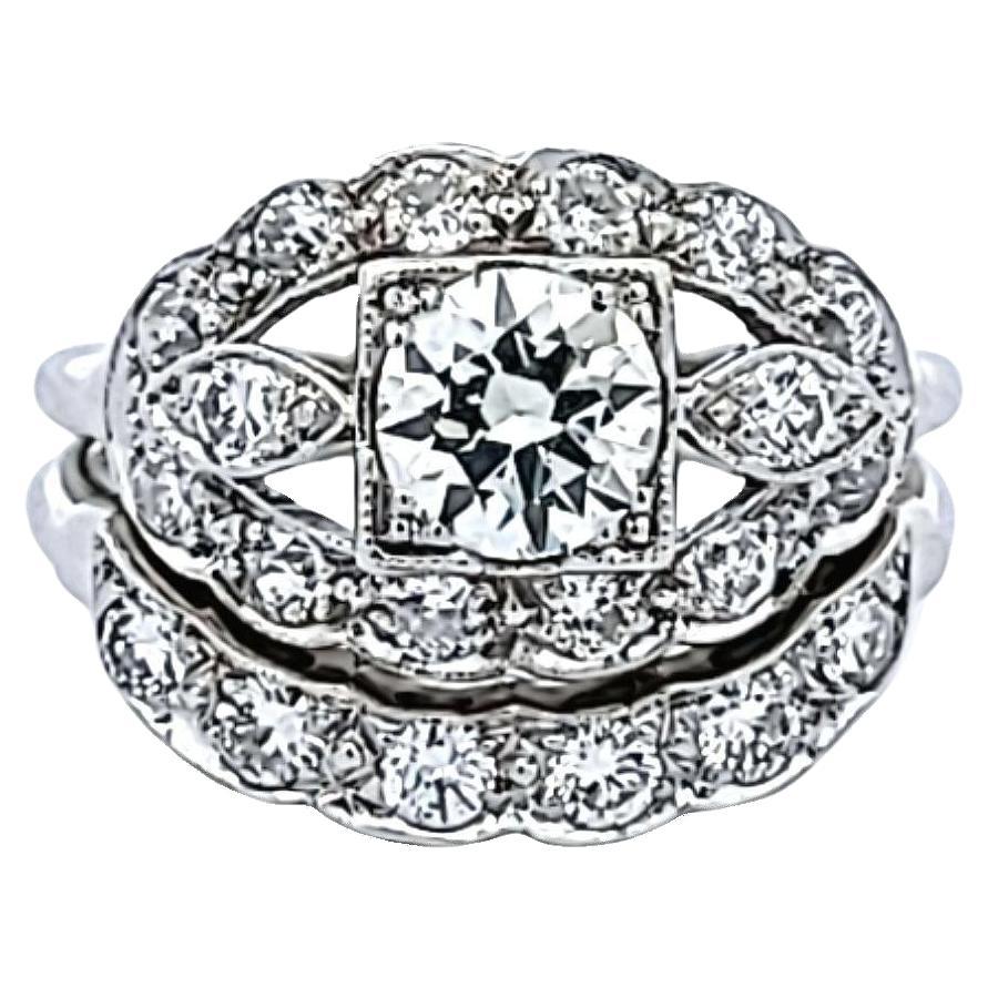 1.95 Carat Old European and Circular Brilliant Diamond Platinum Art Deco Ring