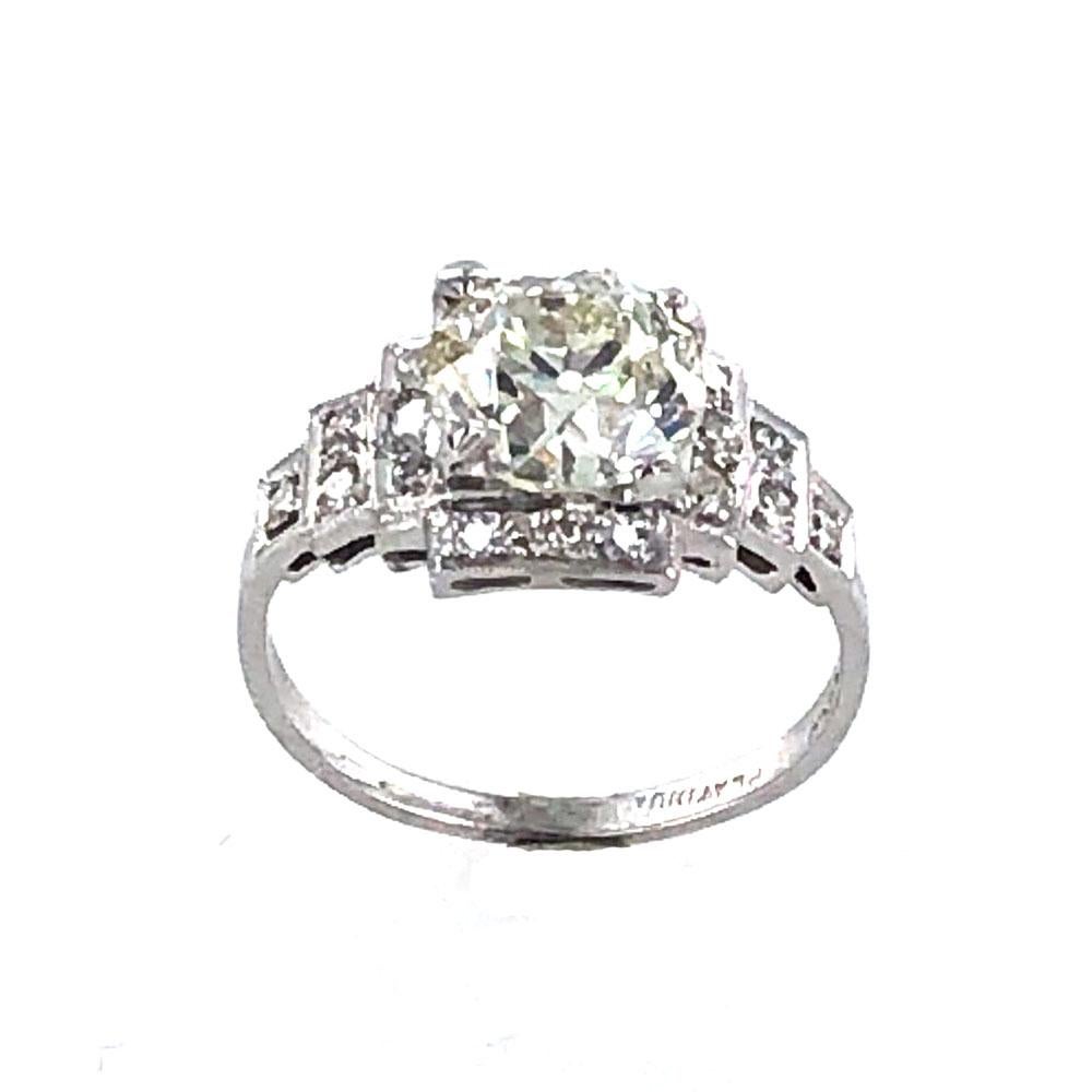 Women's 1.95 Carat Old European Cut Diamond Platinum Art Deco Engagement Ring