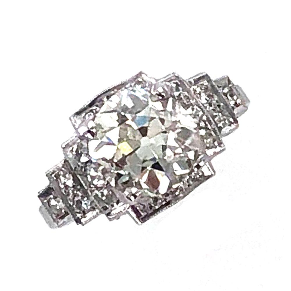 1.95 Carat Old European Cut Diamond Platinum Art Deco Engagement Ring 1