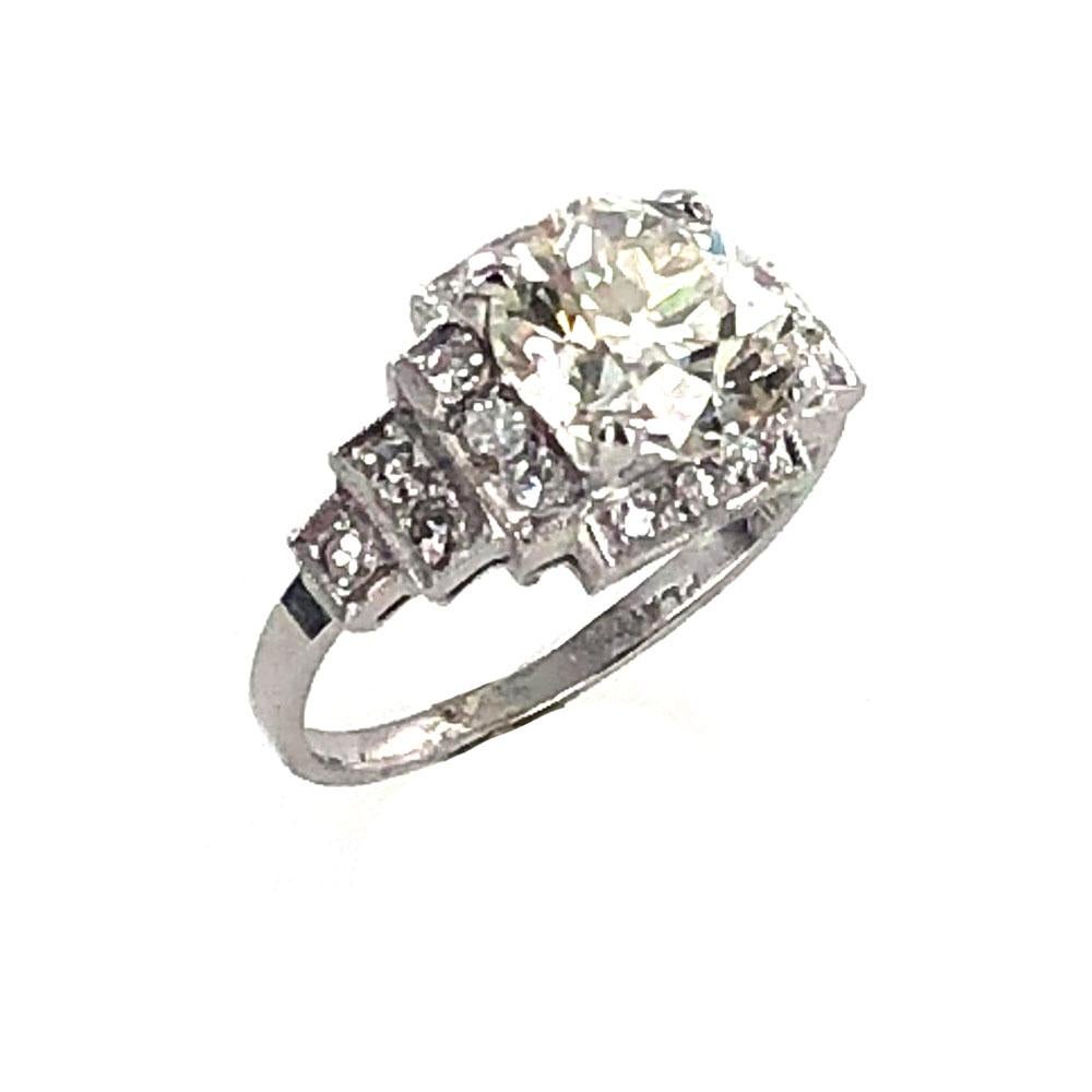 1.95 Carat Old European Cut Diamond Platinum Art Deco Engagement Ring 2