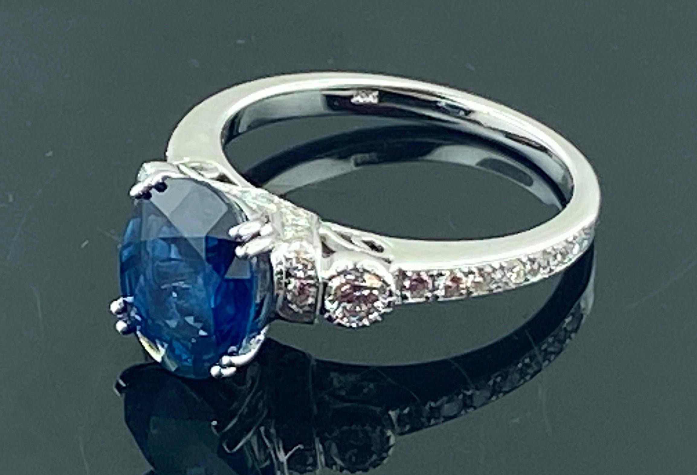 Oval Cut 1.95 Carat Oval Blue Sapphire & Diamond Ring