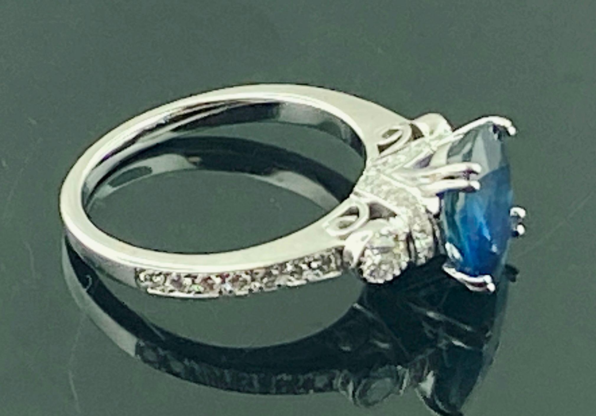 1.95 Carat Oval Blue Sapphire & Diamond Ring 1
