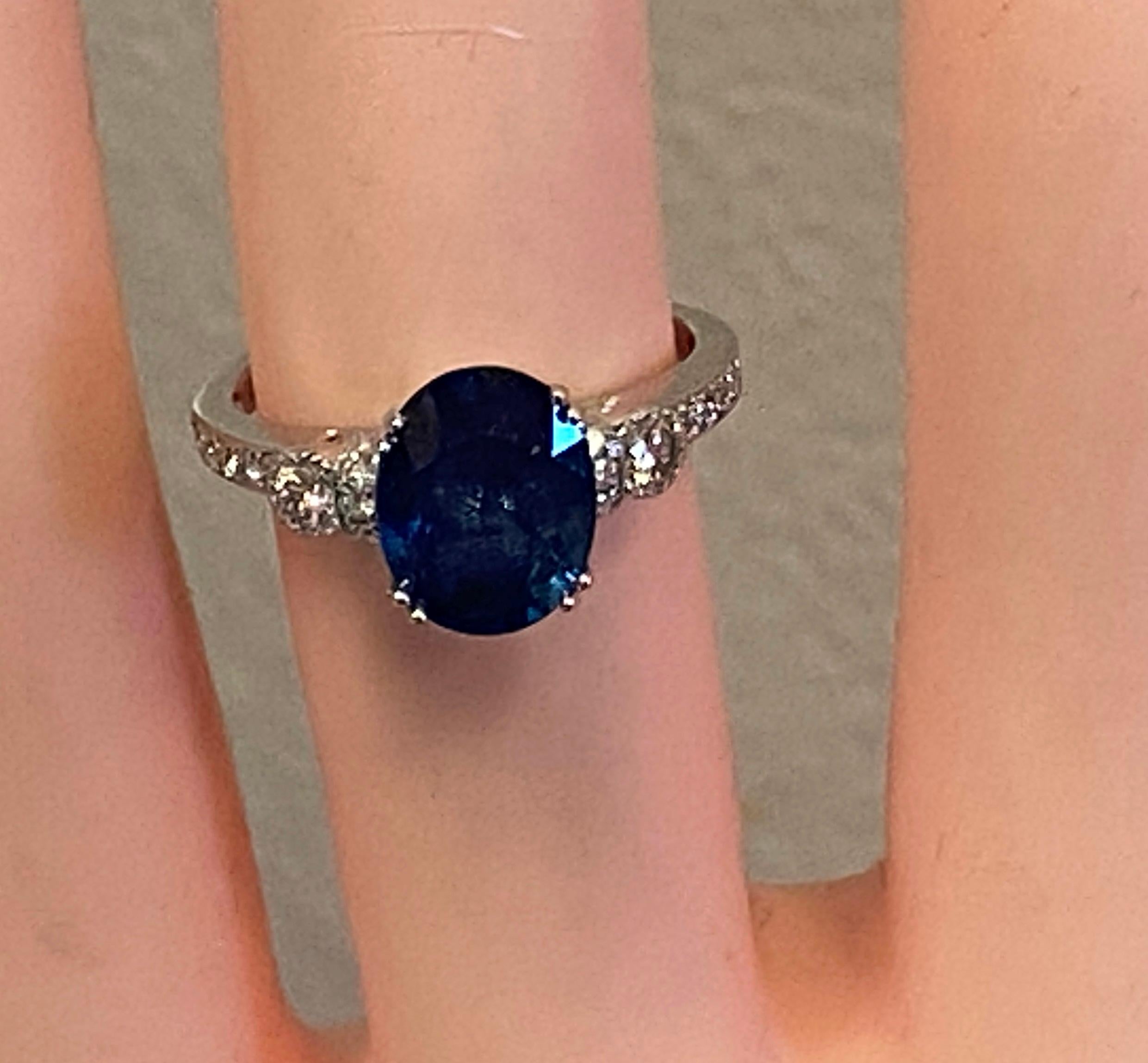 1.95 Carat Oval Blue Sapphire & Diamond Ring 2