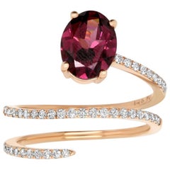 1.95 Carat Oval Rhodolite Garnet and White Diamond Ring
