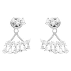 1.95 Carat Pear Diamond Fan Earrings in 14K White Gold Designer Bridal Jewelry