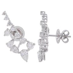 Boucles d'oreilles en or blanc 18 carats avec diamants taille poire et rond de 1,95 carat, fabrication artisanale