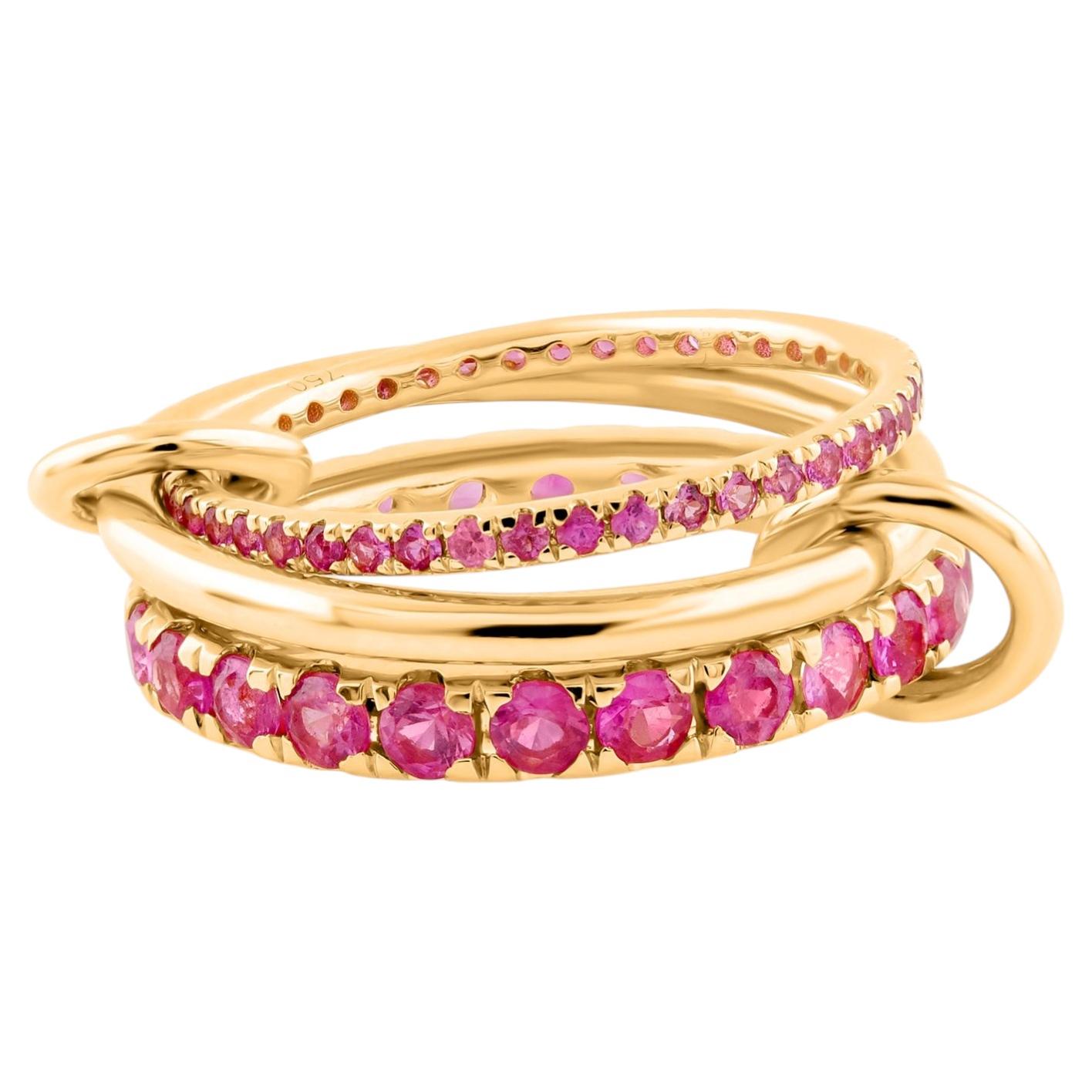 1.95 Carat Pink Sapphire Interlocking Bands Ring 18 Karat Yellow Gold Jewelry