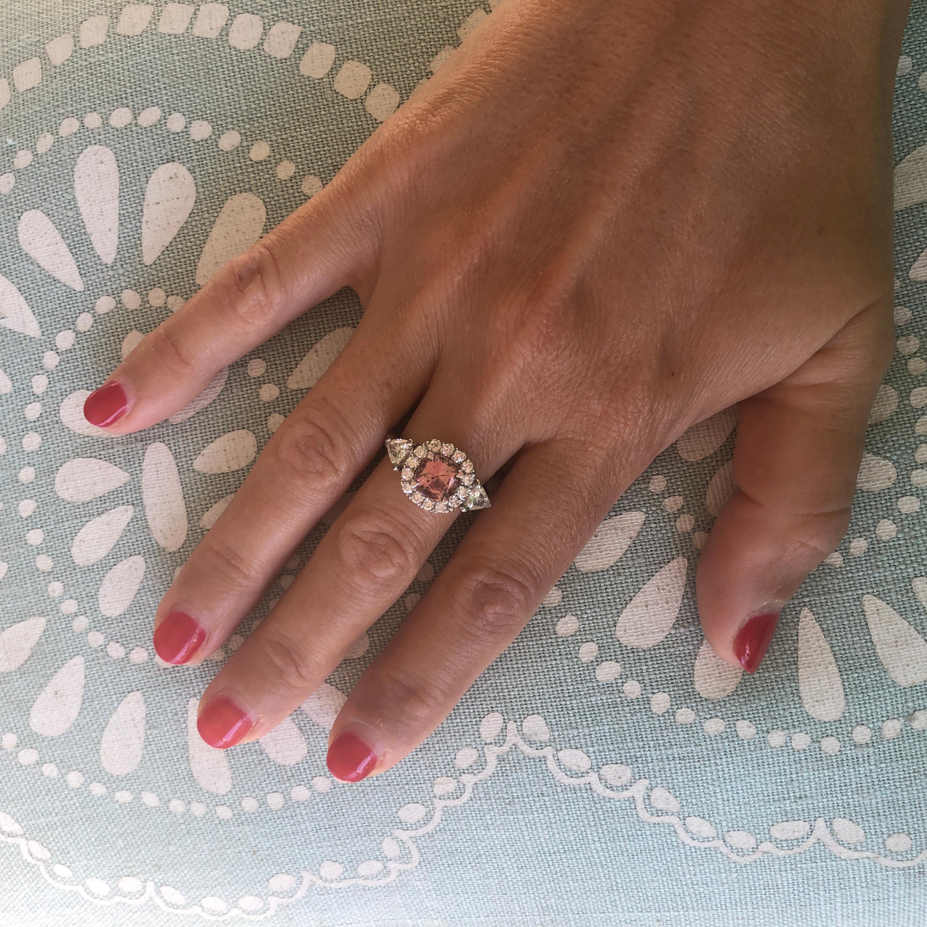 1.95 Carat Pink Tourmaline Diamond Platinum Engagement Ring For Sale 2