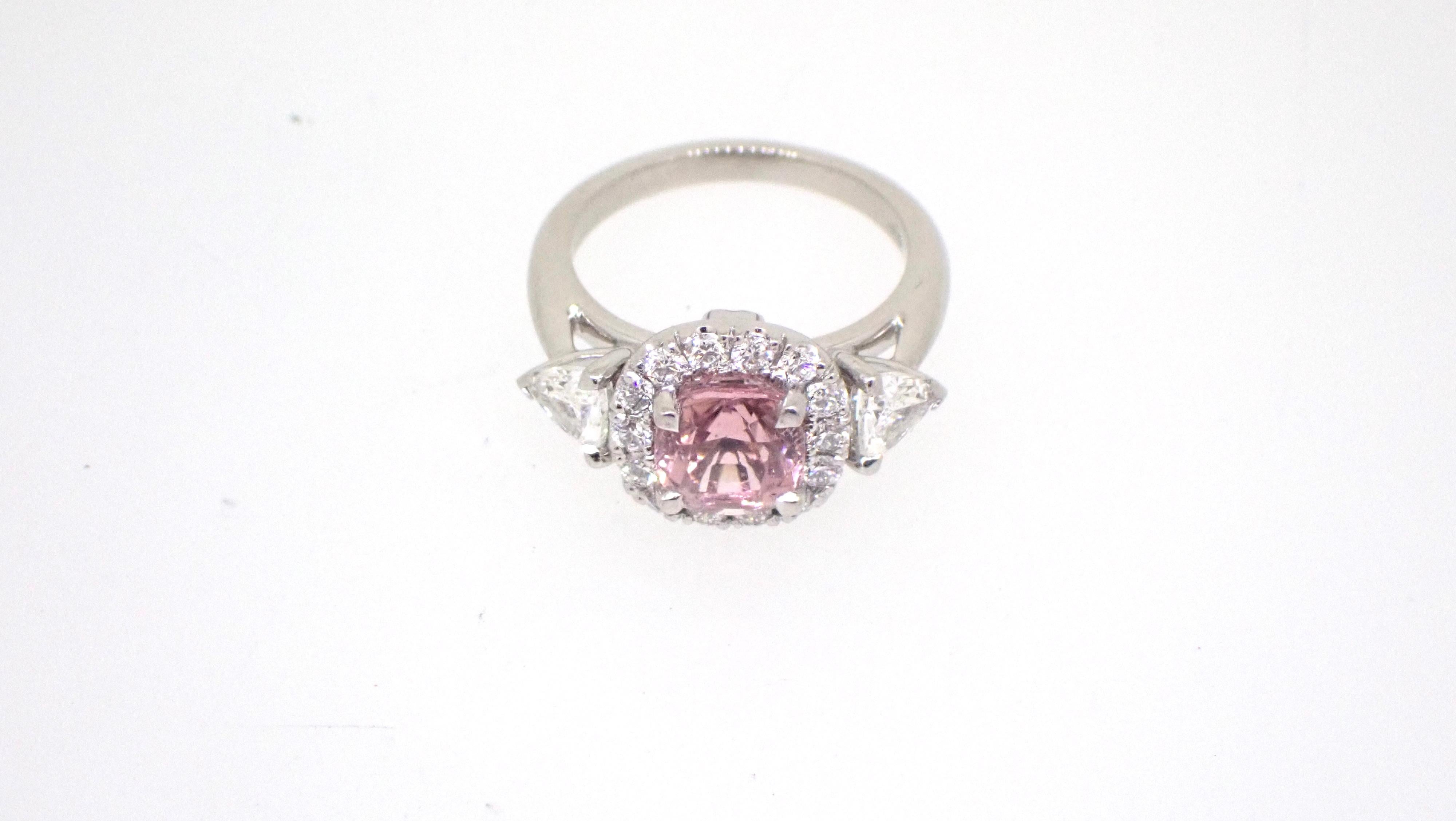 Contemporary 1.95 Carat Pink Tourmaline Diamond Platinum Engagement Ring For Sale