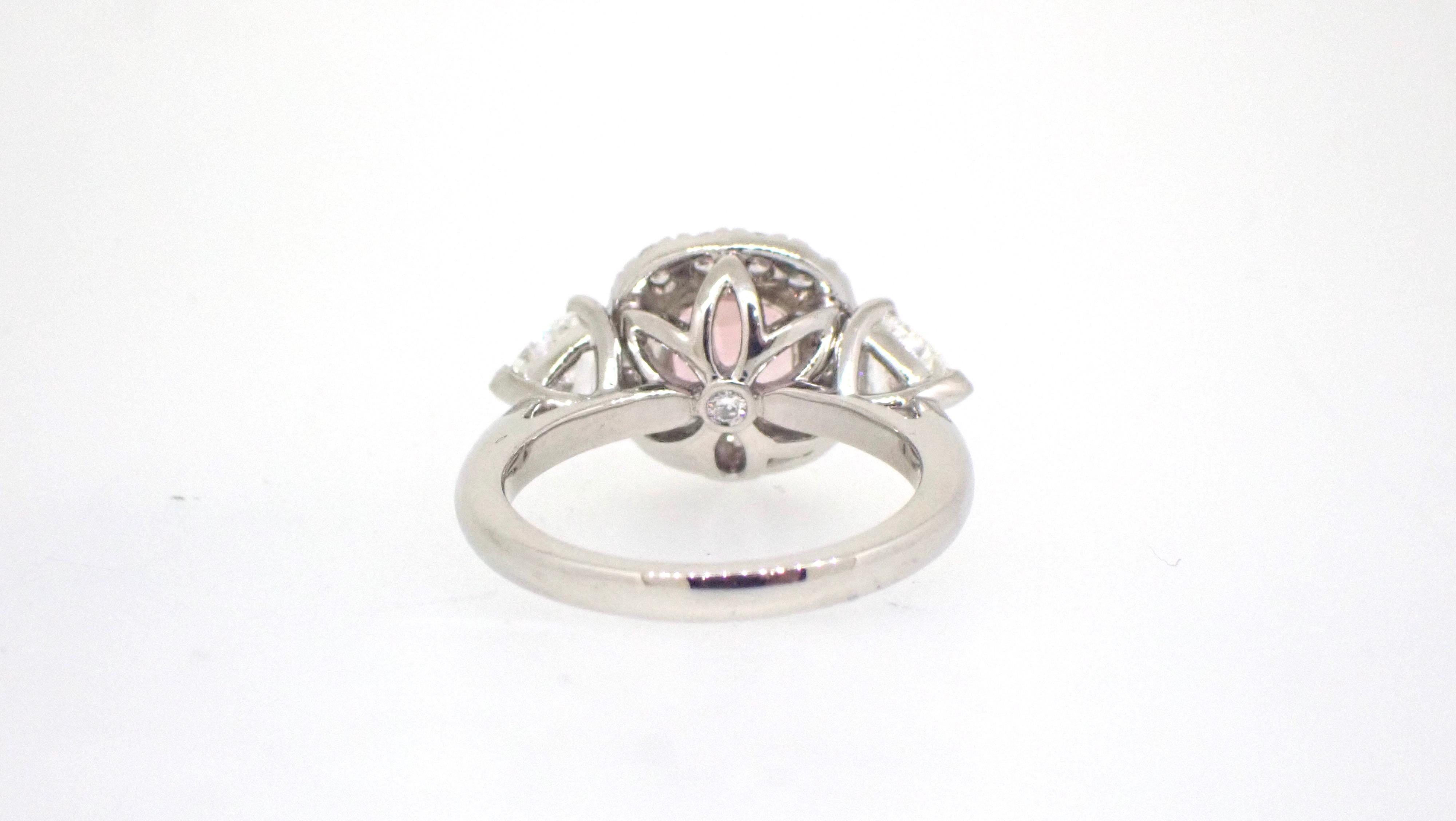 1.95 Carat Pink Tourmaline Diamond Platinum Engagement Ring In New Condition For Sale In Brisbane, QLD