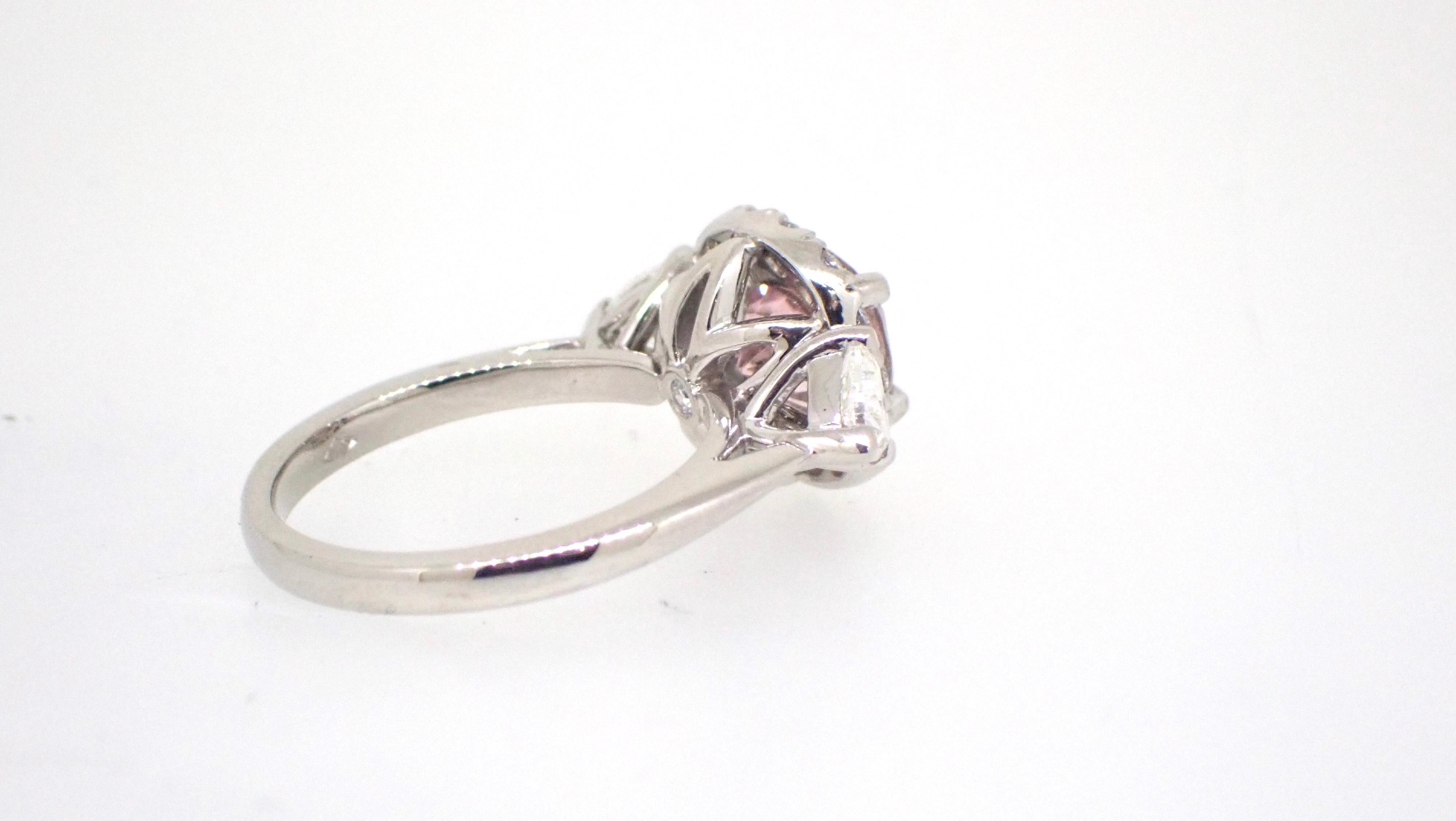 Women's 1.95 Carat Pink Tourmaline Diamond Platinum Engagement Ring For Sale