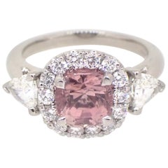 1.95 Carat Pink Tourmaline Diamond Platinum Engagement Ring