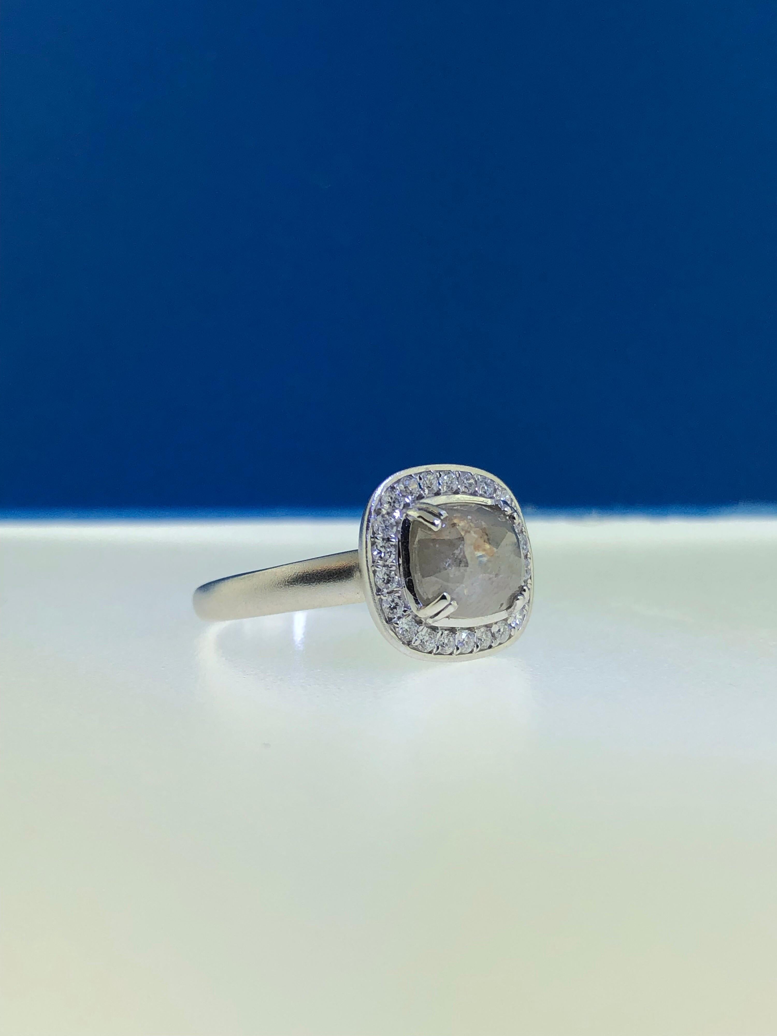 1.95 Carat Rose Cut Gray - Green Diamond Cocktail Ring In New Condition For Sale In Great Neck, NY