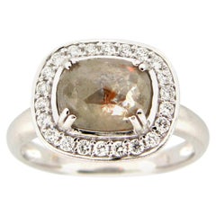 1.95 Carat Rose Cut Gray - Green Diamond Cocktail Ring