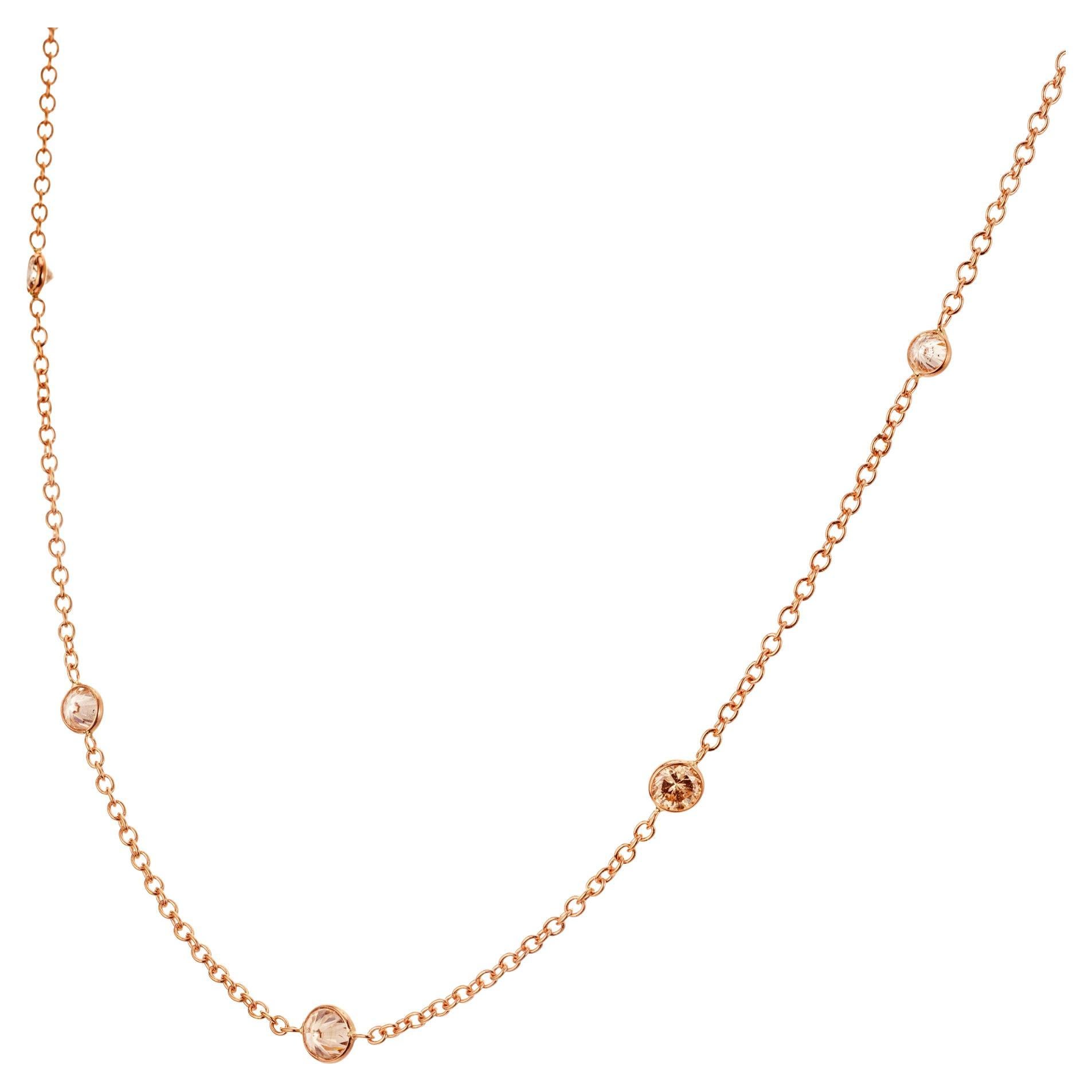 1.95 Carat Round Brown Diamond by the Yard Rose Gold Necklace  