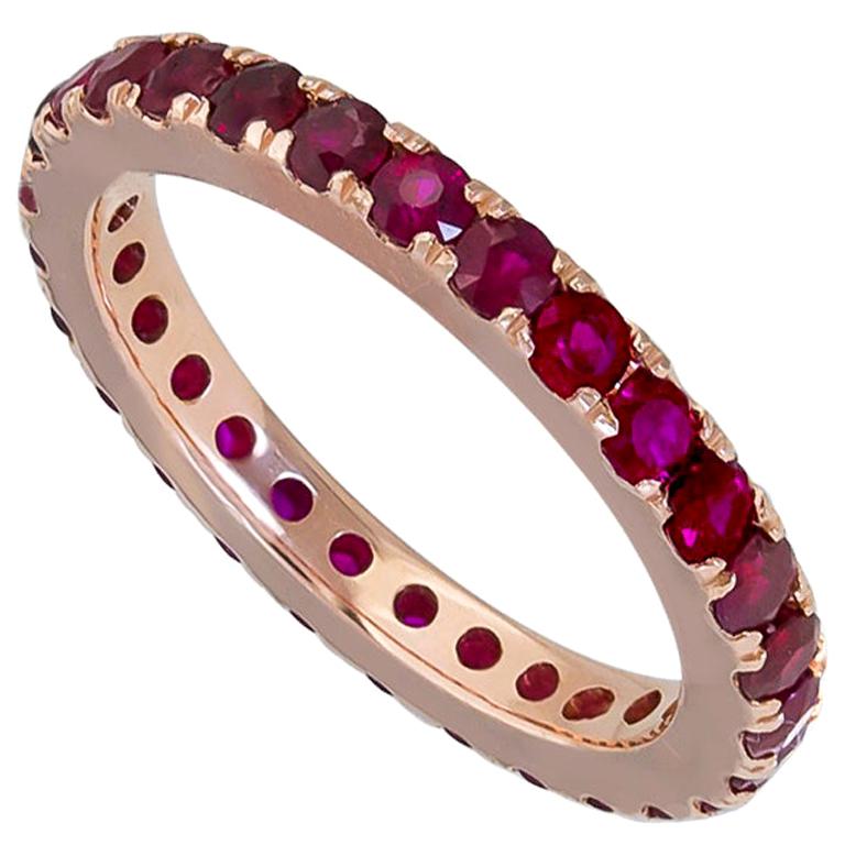 1.95 Carat Round Ruby Eternity Wedding Band in 18 Karat Rose Gold For Sale
