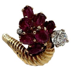 Anillo de oro amarillo de 14 quilates con rubí ovalado y diamante redondo de 1,95 quilates