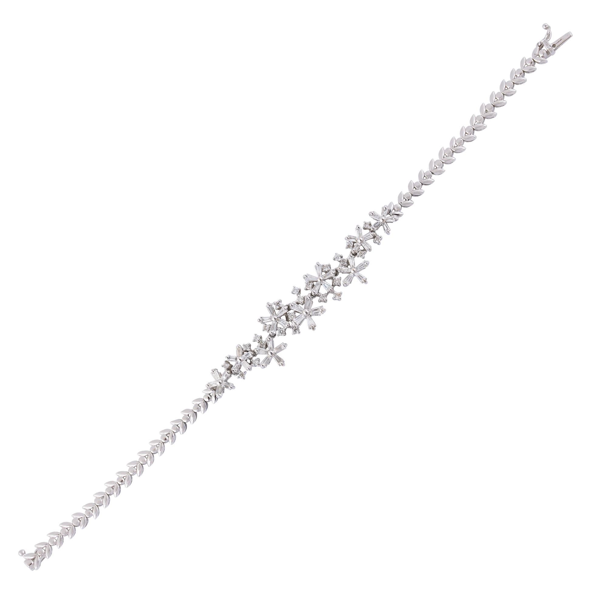 Modern 1.95 Carat SI Clarity HI Color Baguette Diamond Bracelet 14k White Gold Jewelry For Sale