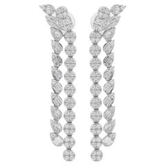 1.95 Carat SI/H Baguette Round Brilliant Cut Diamond Earrings 18k White Gold