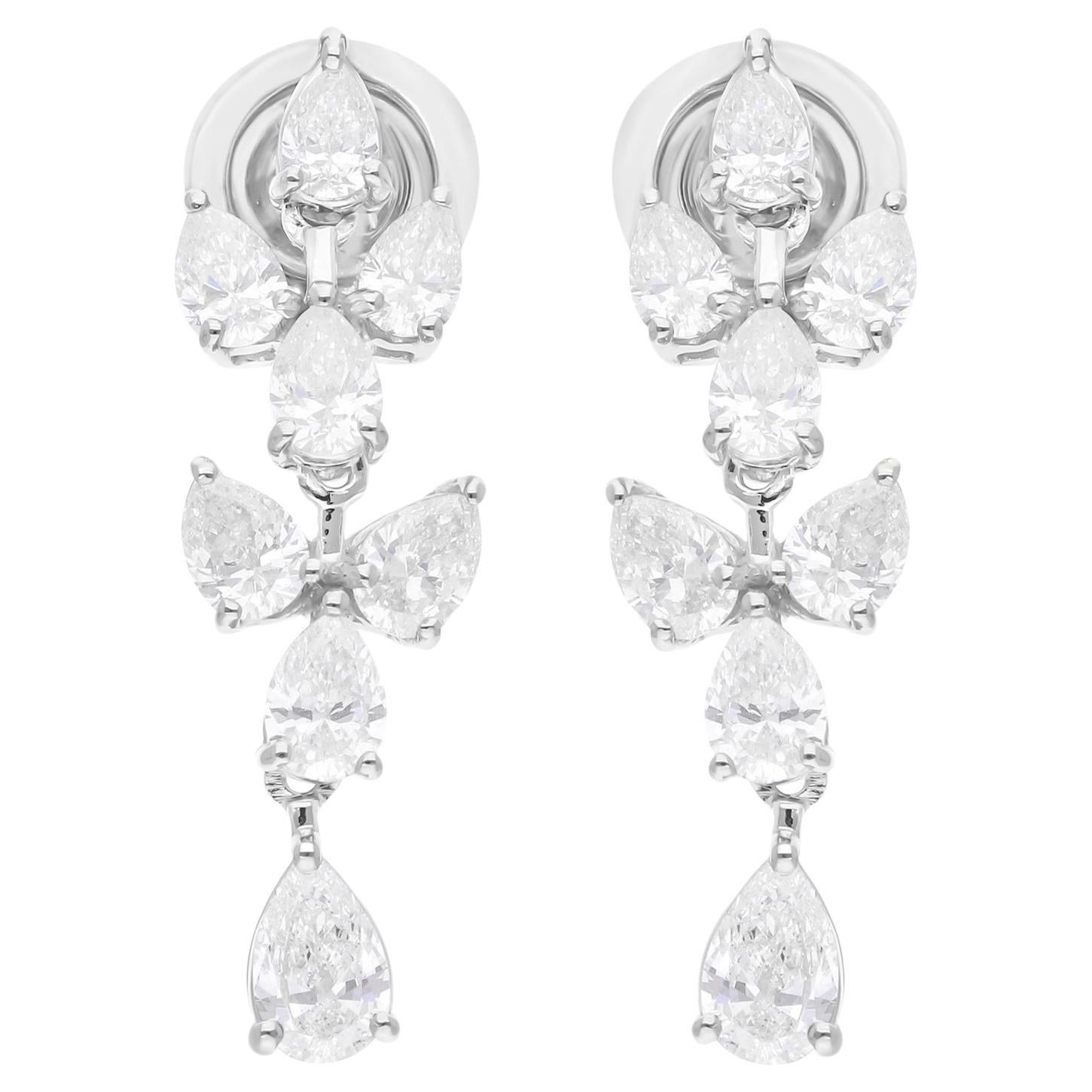 1.95 Carat SI/H Pear Brilliant Cut Diamond Dangle Earrings 18 Karat White Gold