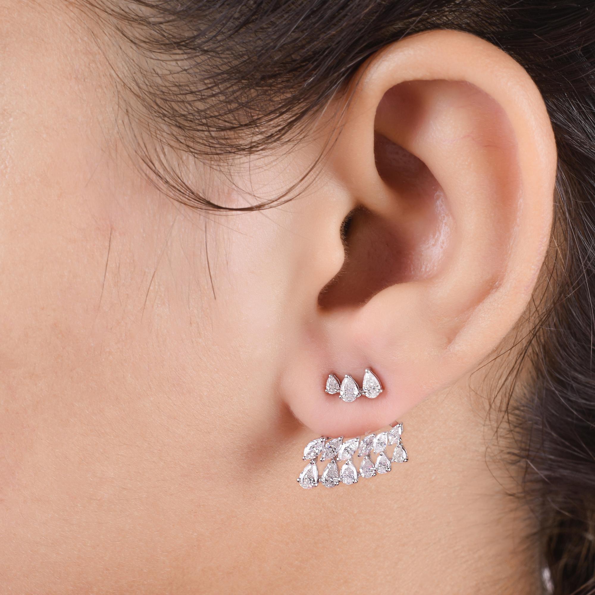 Modern 1.95 Carat SI/H Pear Marquise Diamond Jacket Earrings 14k White Gold Jewelry For Sale