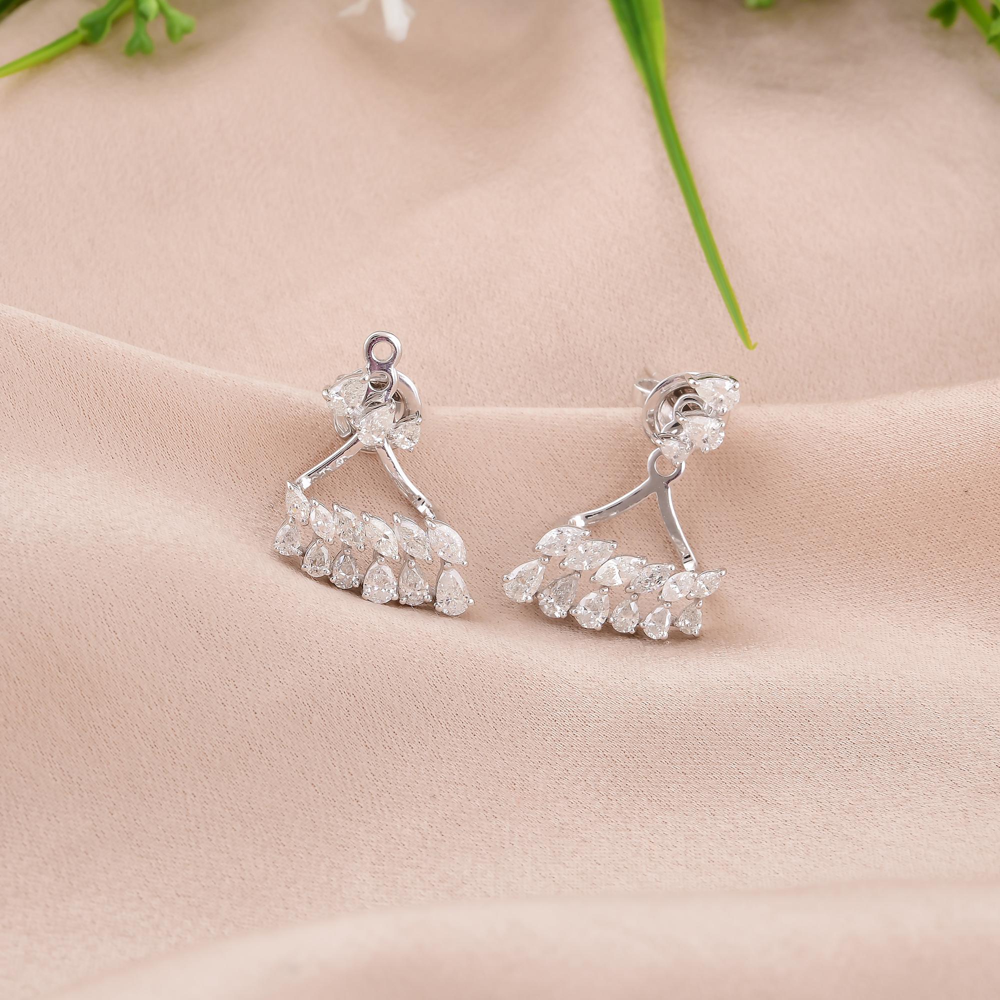 Marquise Cut 1.95 Carat SI/H Pear Marquise Diamond Jacket Earrings 14k White Gold Jewelry For Sale