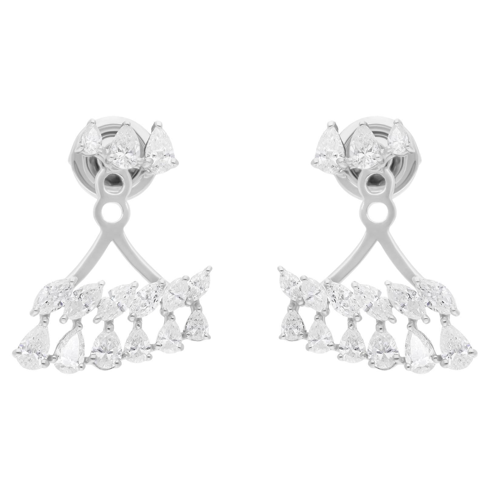 1,95 quilates SI/H Pera Marquesa Pendientes Chaqueta de Diamantes Joyas de oro blanco de 18k