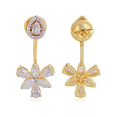 1.95 Carat SI/HI Pear & Baguette Diamond Jacket Earrings 18 Karat Yellow Gold