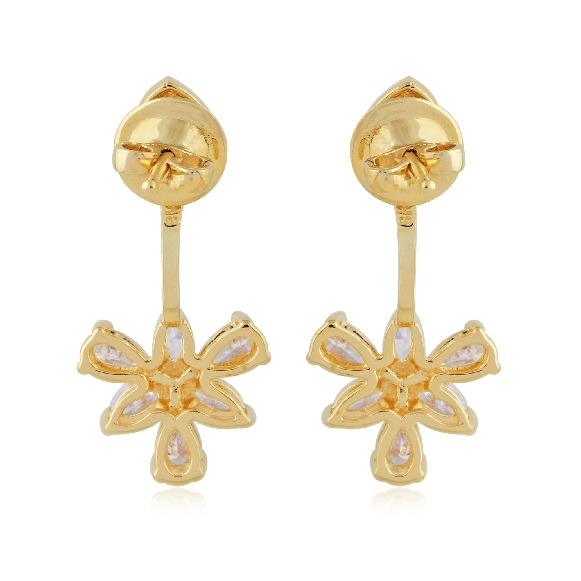 Women's 1.95 Carat SI/HI Pear & Baguette Diamond Jacket Earrings 18 Karat Yellow Gold For Sale