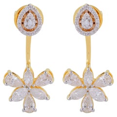 1.95 Carat SI/HI Pear & Baguette Diamond Jacket Earrings 18 Karat Yellow Gold