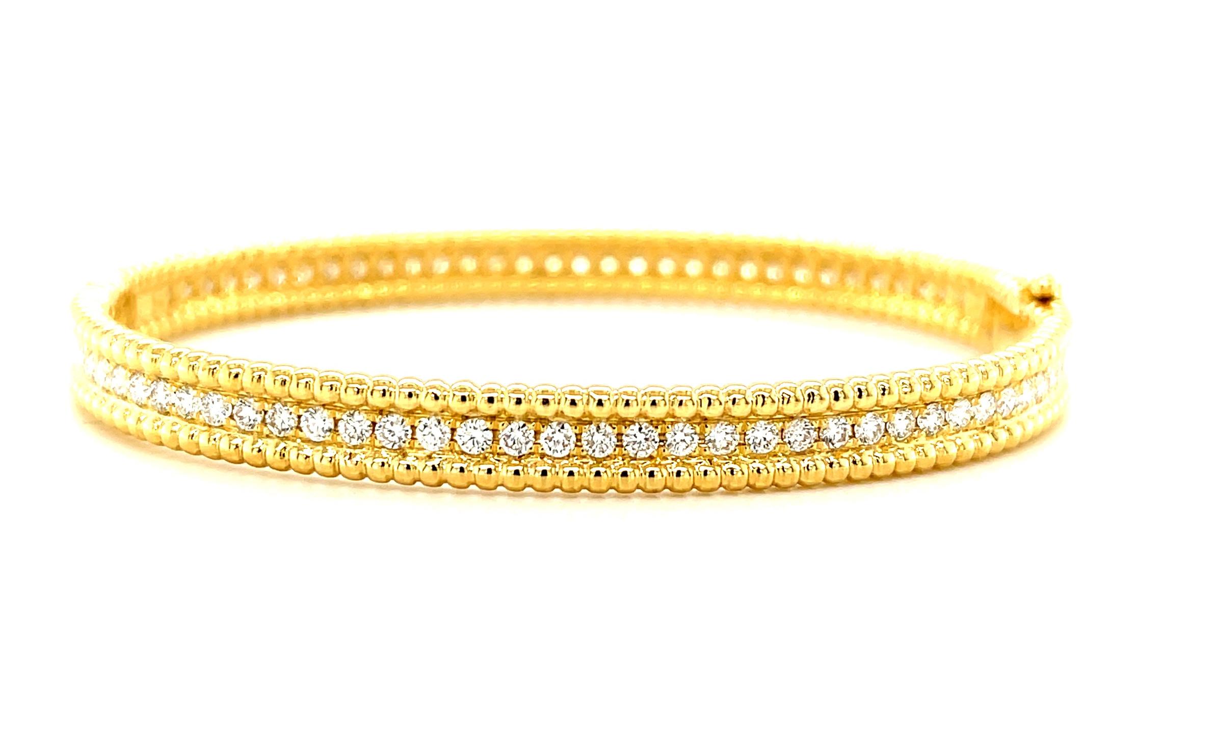 1.95 Carat Total Diamond and Yellow Gold Hinged Bangle Cuff Bracelet