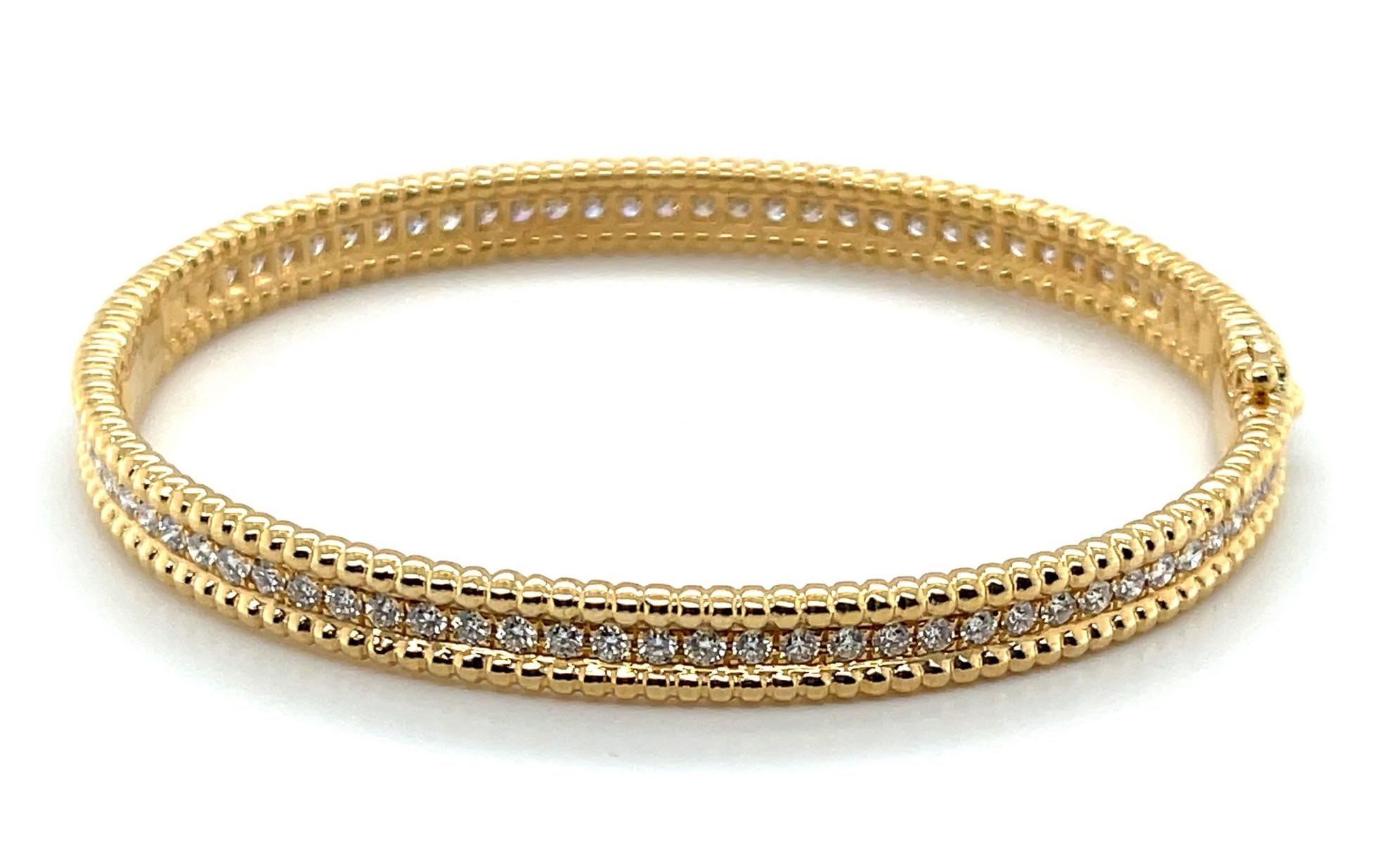 Artisan Diamond and 18k Yellow Gold Hinged Bangle Bracelet, 1.95 Carats Total For Sale