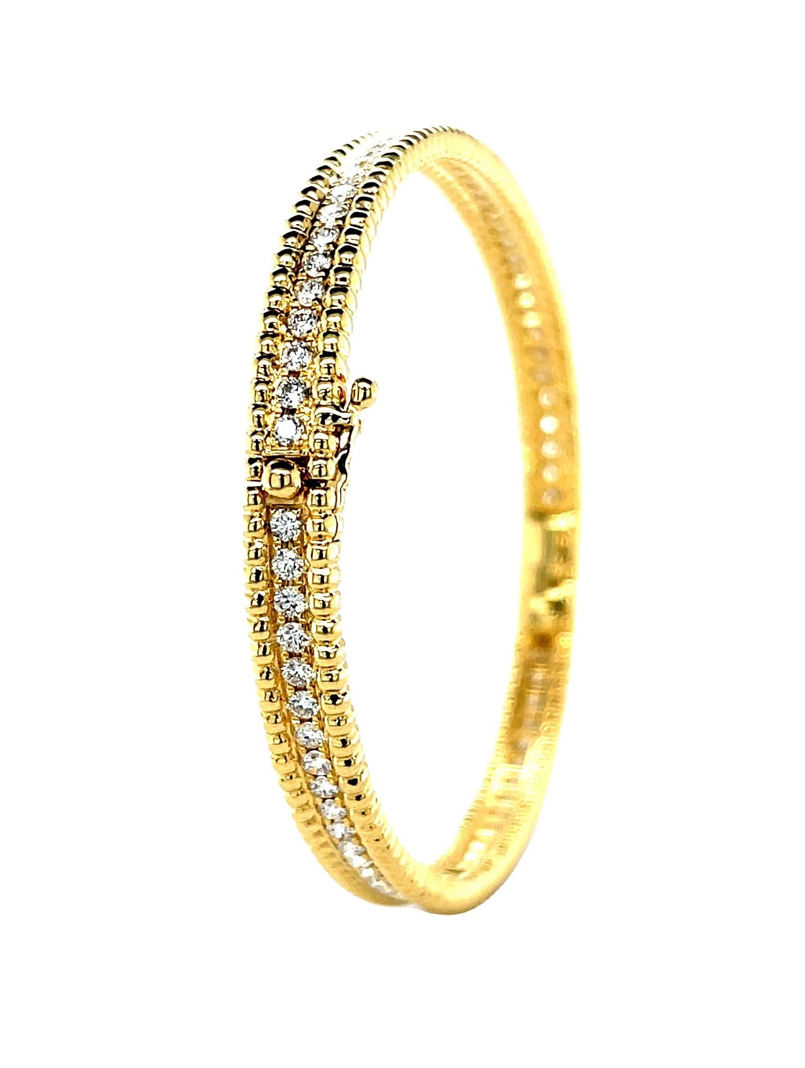 1.95 Carat Total Diamond and Yellow Gold Hinged Bangle Cuff Bracelet