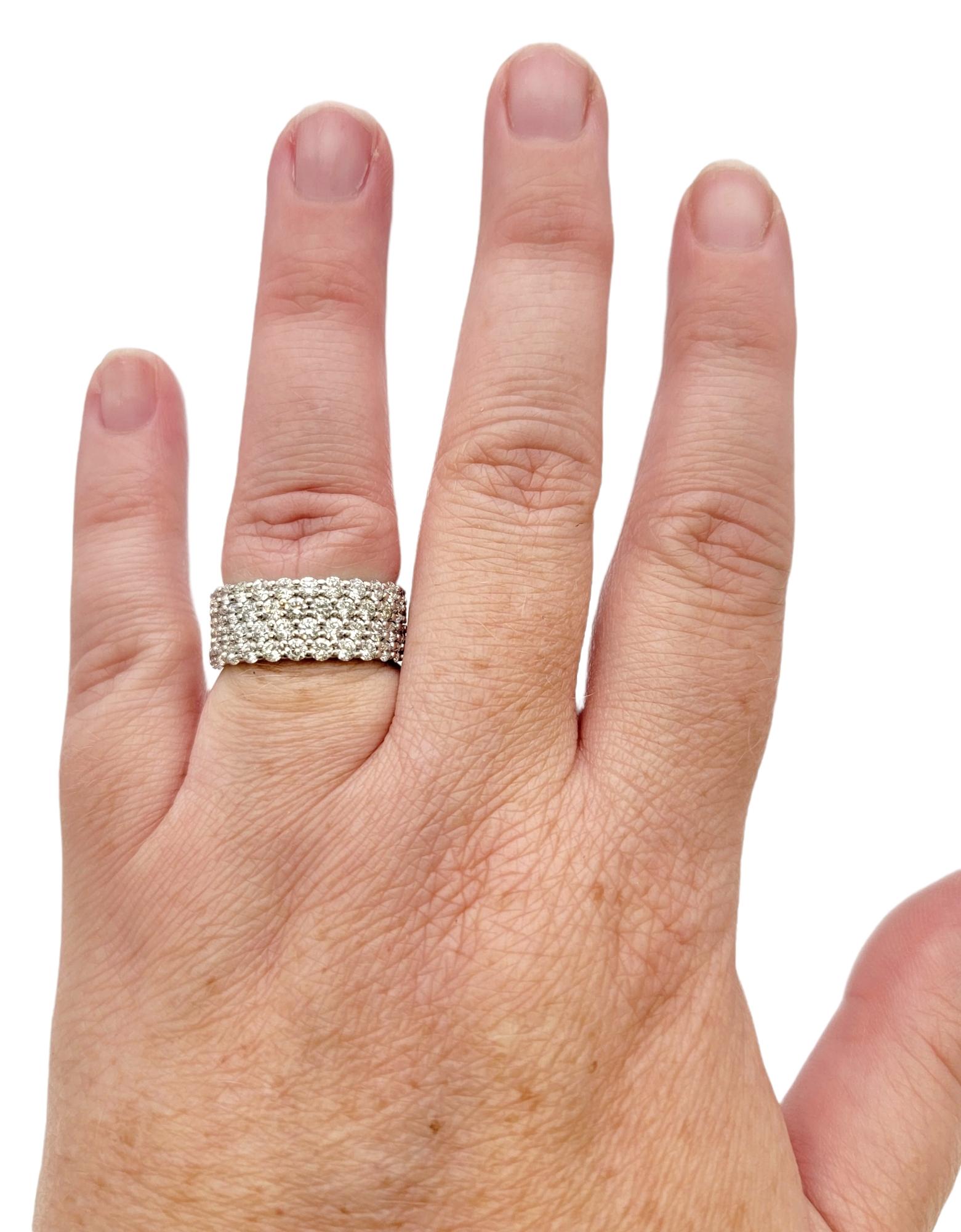 1.95 Carat Total Four-Row Pave Diamond Semi-Eternity Band Ring in White Gold For Sale 2