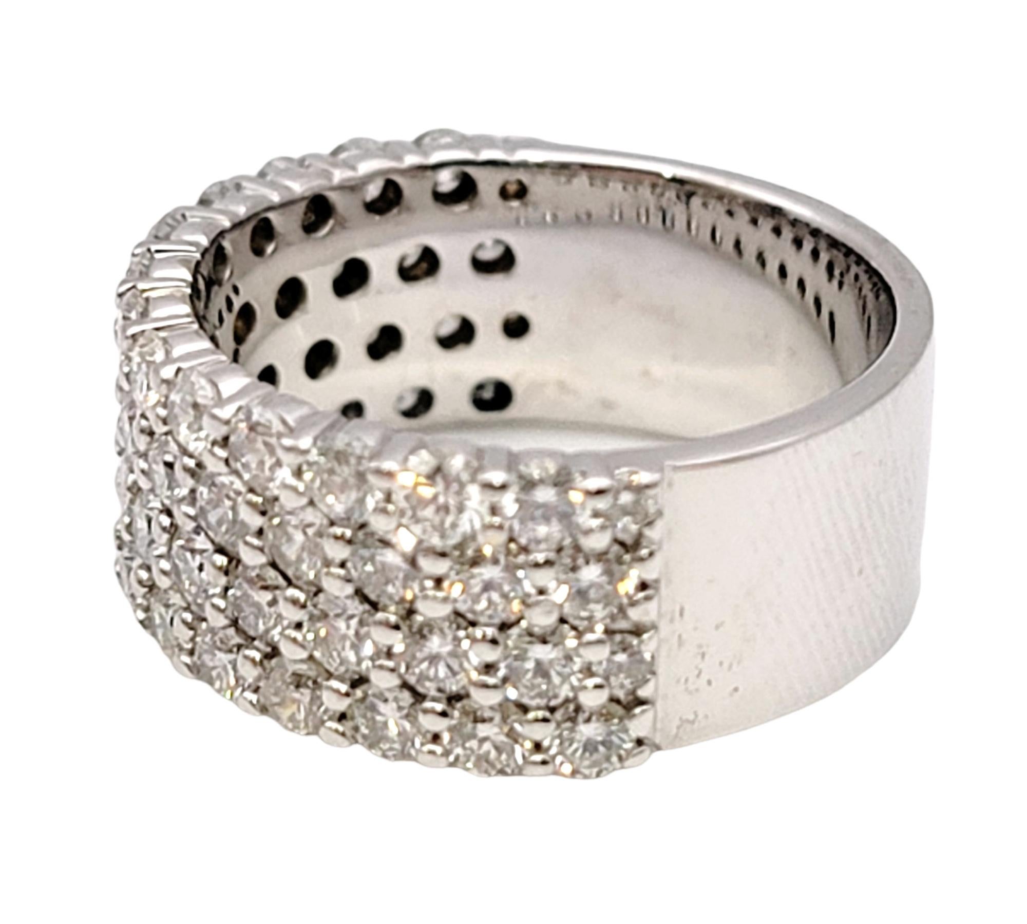 Round Cut 1.95 Carat Total Four-Row Pave Diamond Semi-Eternity Band Ring in White Gold For Sale