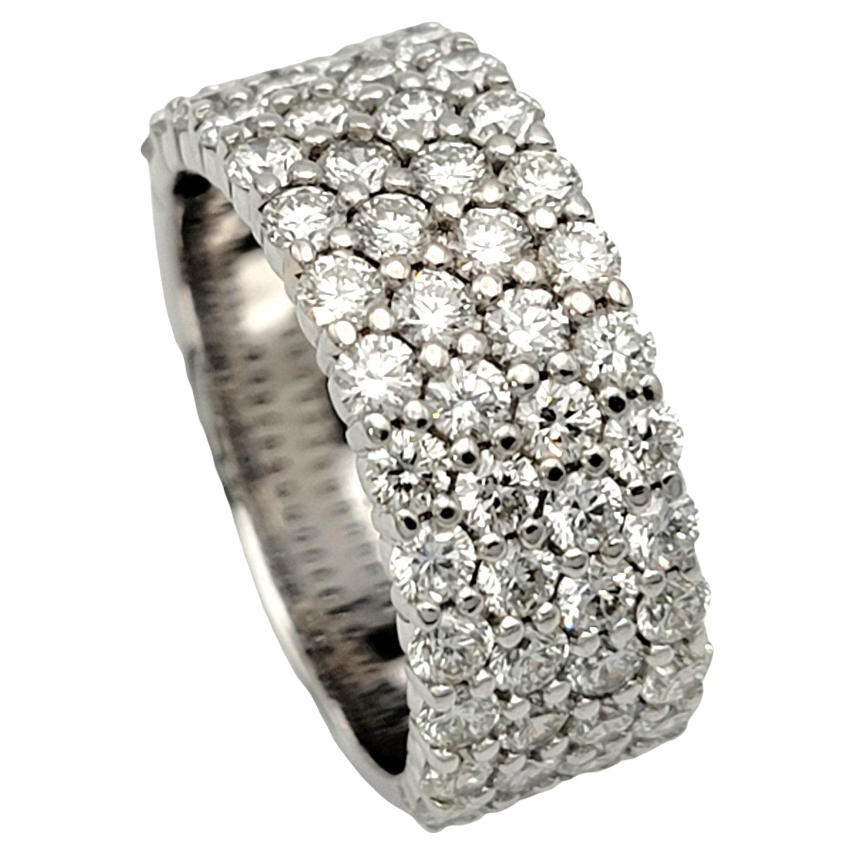 1.95 Carat Total Four-Row Pave Diamond Semi-Eternity Band Ring in White Gold For Sale