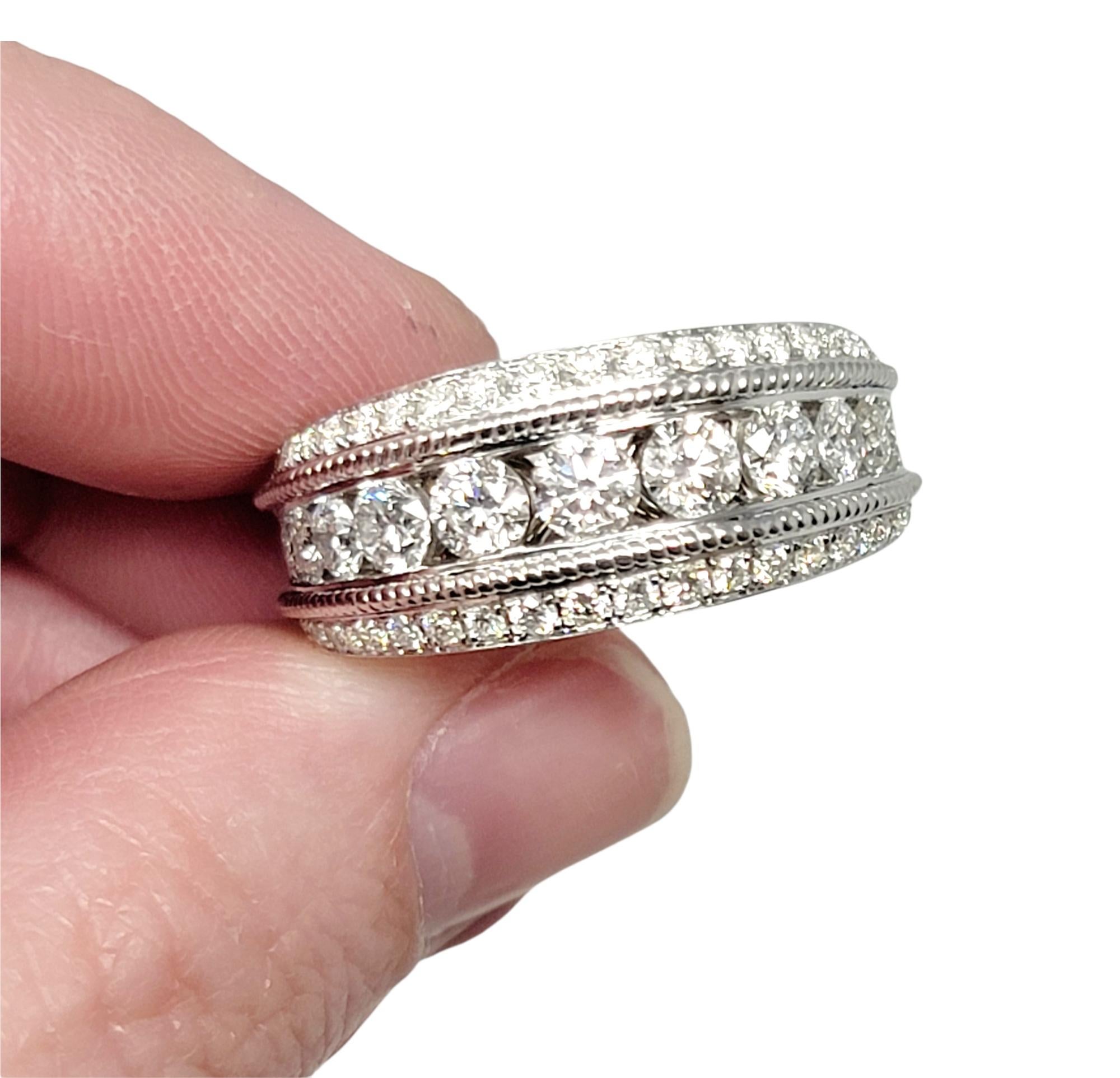 1.95 Carat Total Round Brilliant Diamond Graduated 3 Row White Gold Band Ring For Sale 2