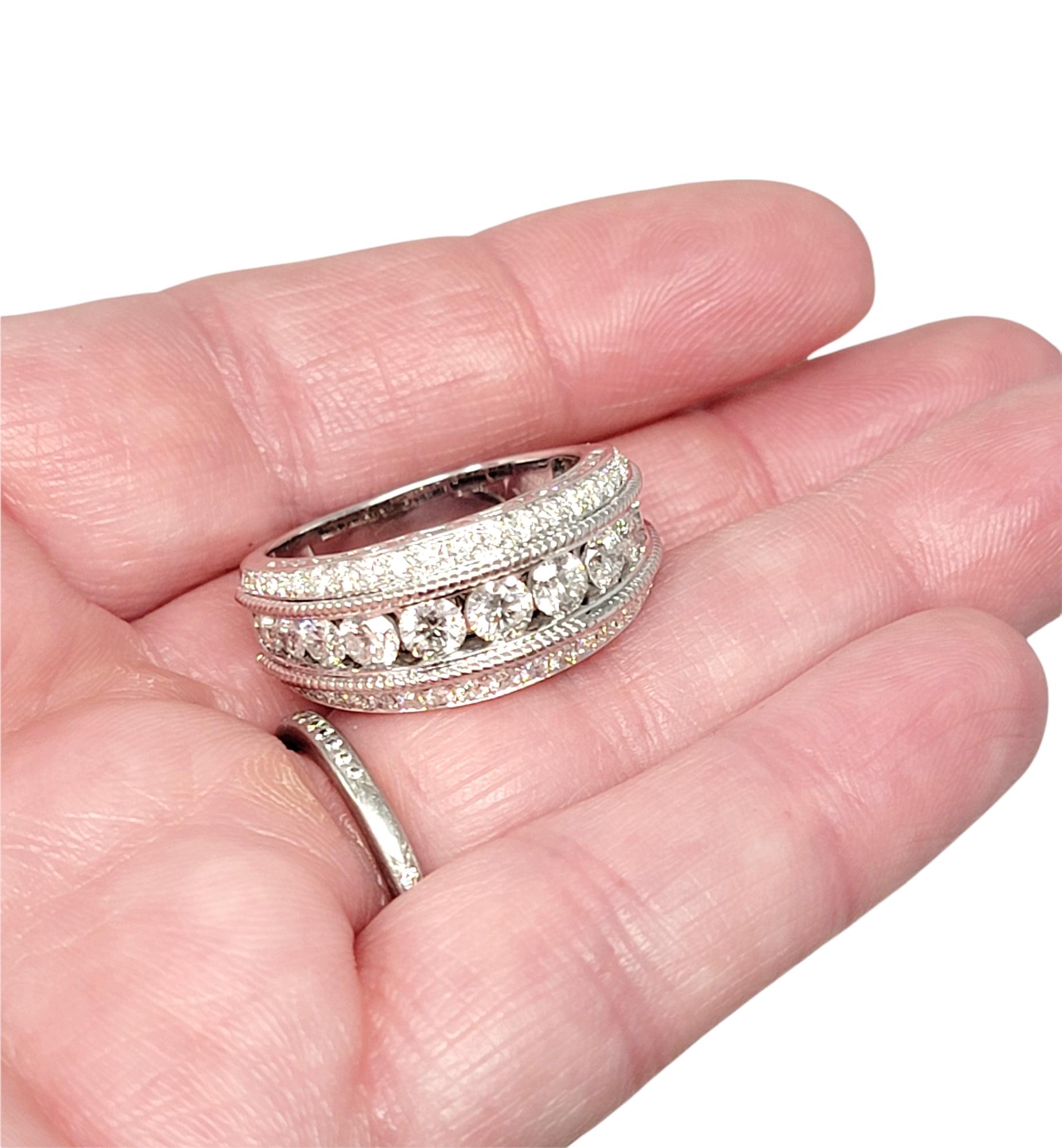 1.95 Carat Total Round Brilliant Diamond Graduated 3 Row White Gold Band Ring For Sale 3