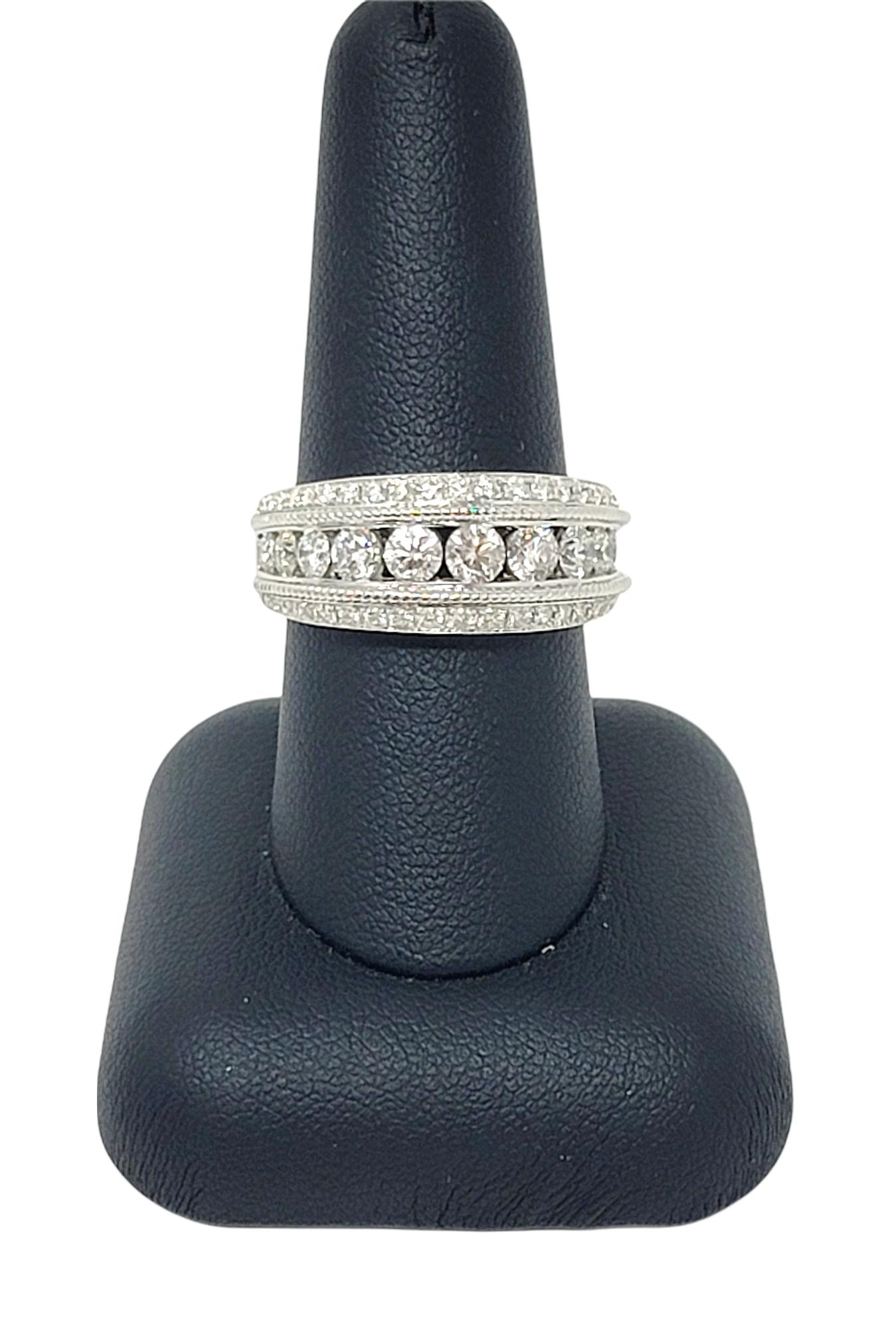 1.95 Carat Total Round Brilliant Diamond Graduated 3 Row White Gold Band Ring For Sale 5