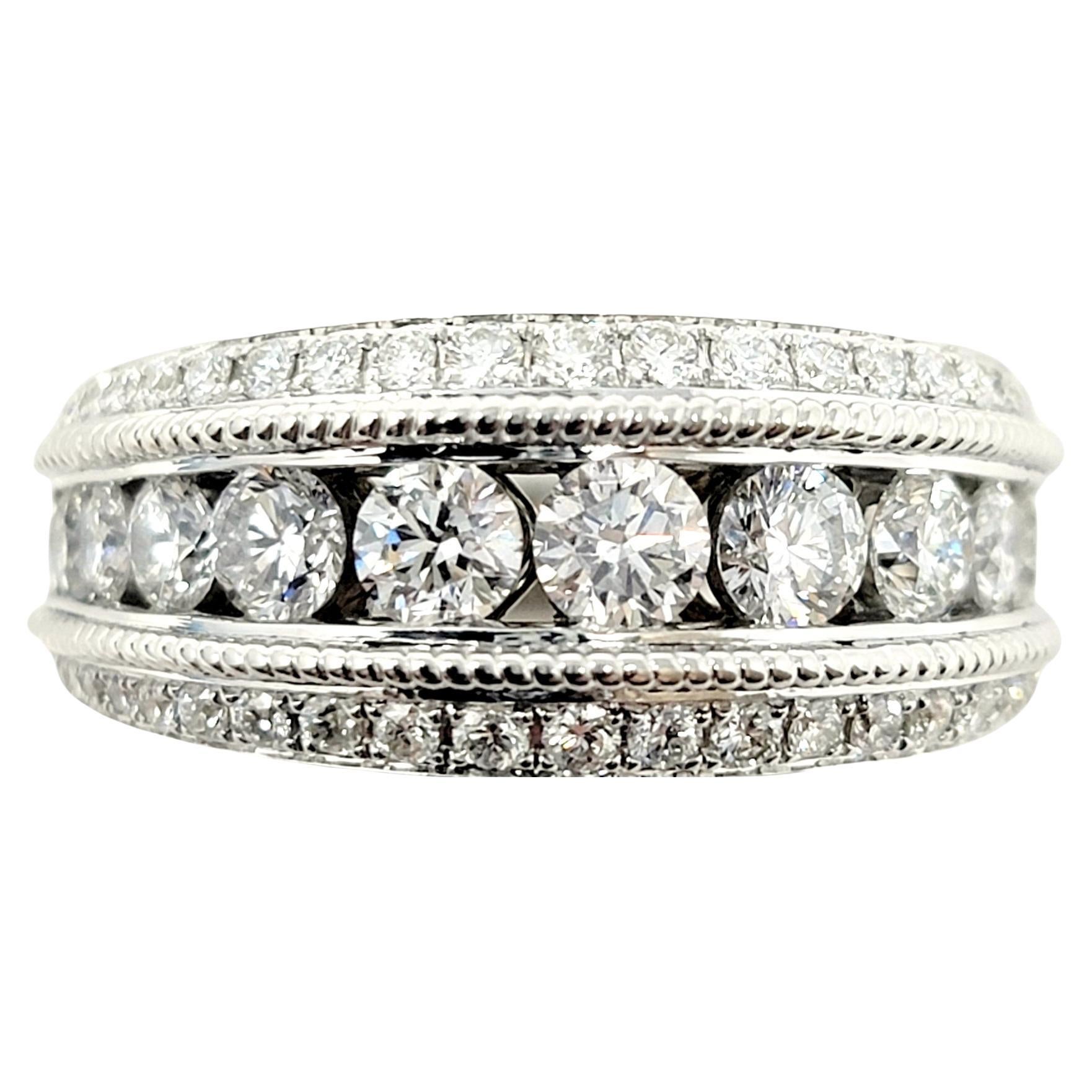 1.95 Carat Total Round Brilliant Diamond Graduated 3 Row White Gold Band Ring For Sale
