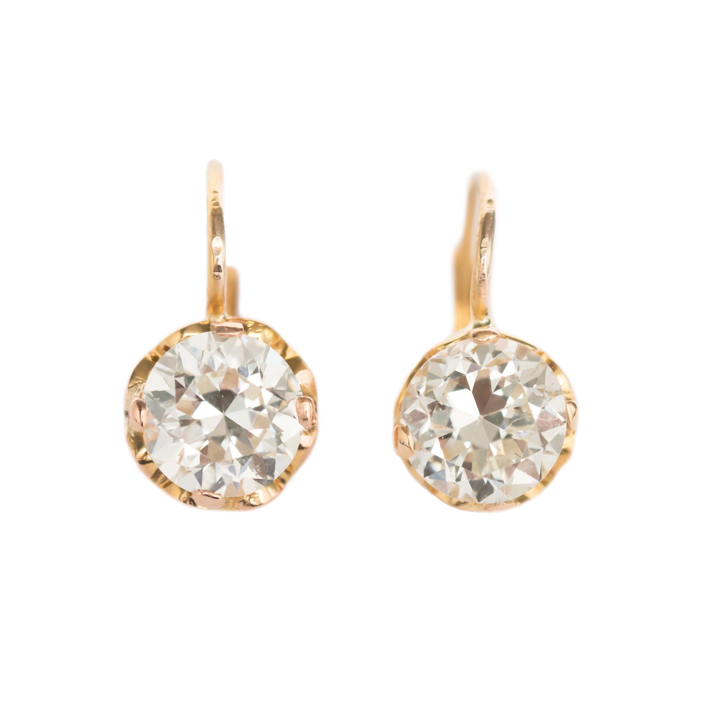 1.95 Carat Total Weight Yellow Gold Diamond Earrings For Sale