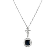 1.95 Carat Victorian Royal Deep Blue Natural Platinum Sapphire Pendant Necklace
