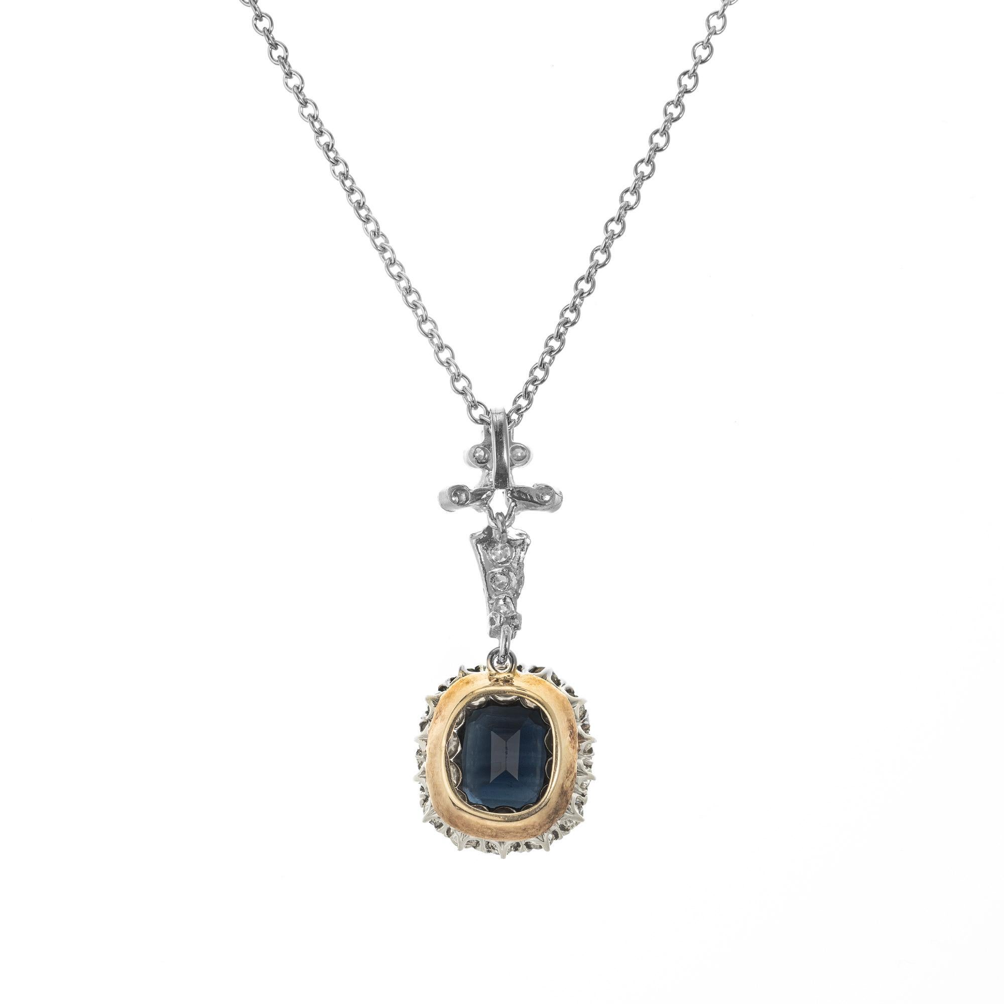 1,95 Karat viktorianische Royal Deep Blue Natürlicher Platin Saphir Anhänger Halskette Damen im Angebot