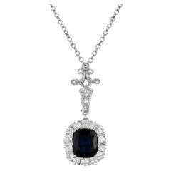 Antique 1.95 Carat Victorian Royal Deep Blue Natural Platinum Sapphire Pendant Necklace