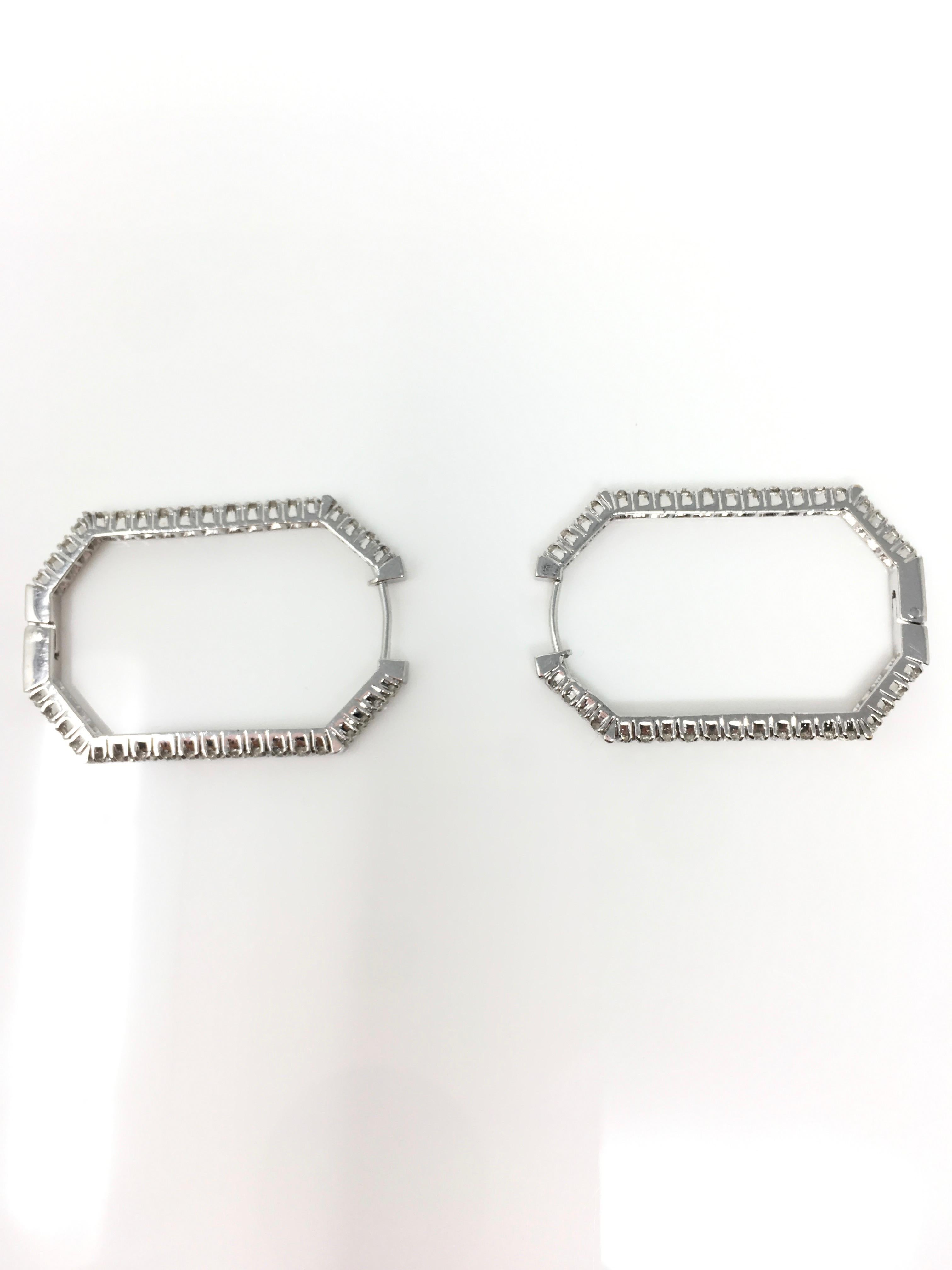 1.95 Carat White Round Brilliant Diamond Hoops In 18K White Gold.  In New Condition For Sale In New York, NY
