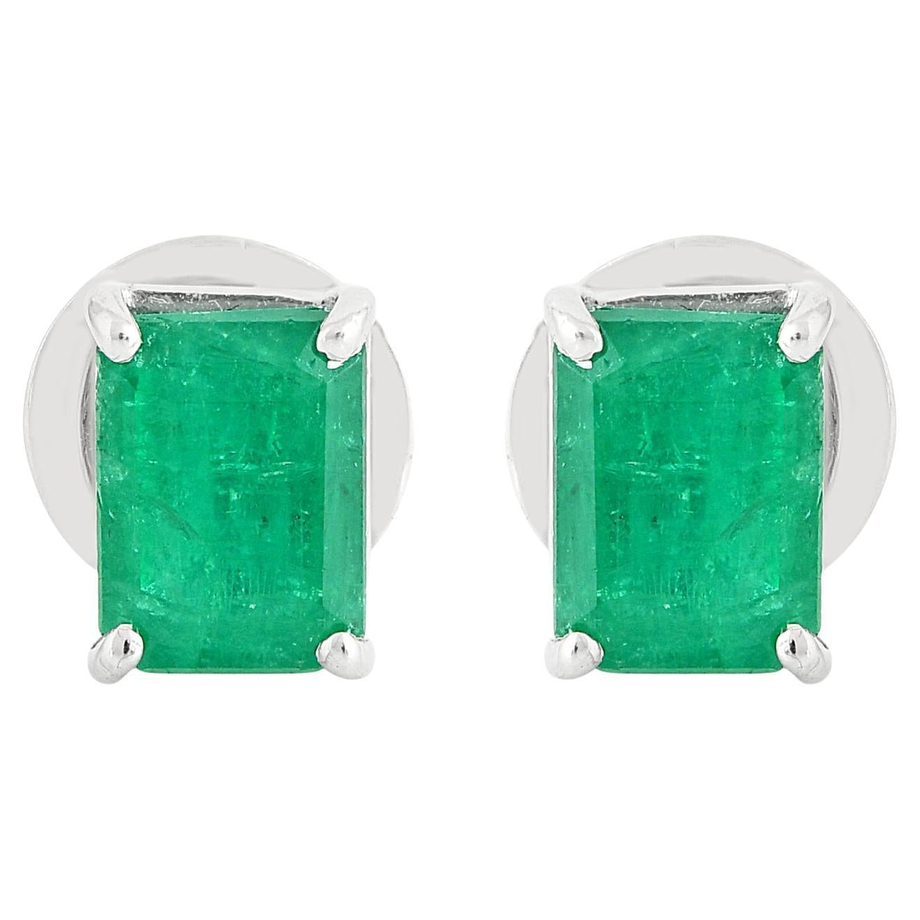 1.95 Carat Zambian Emerald Gemstone Stud Earrings Solid 18k White Gold Jewelry