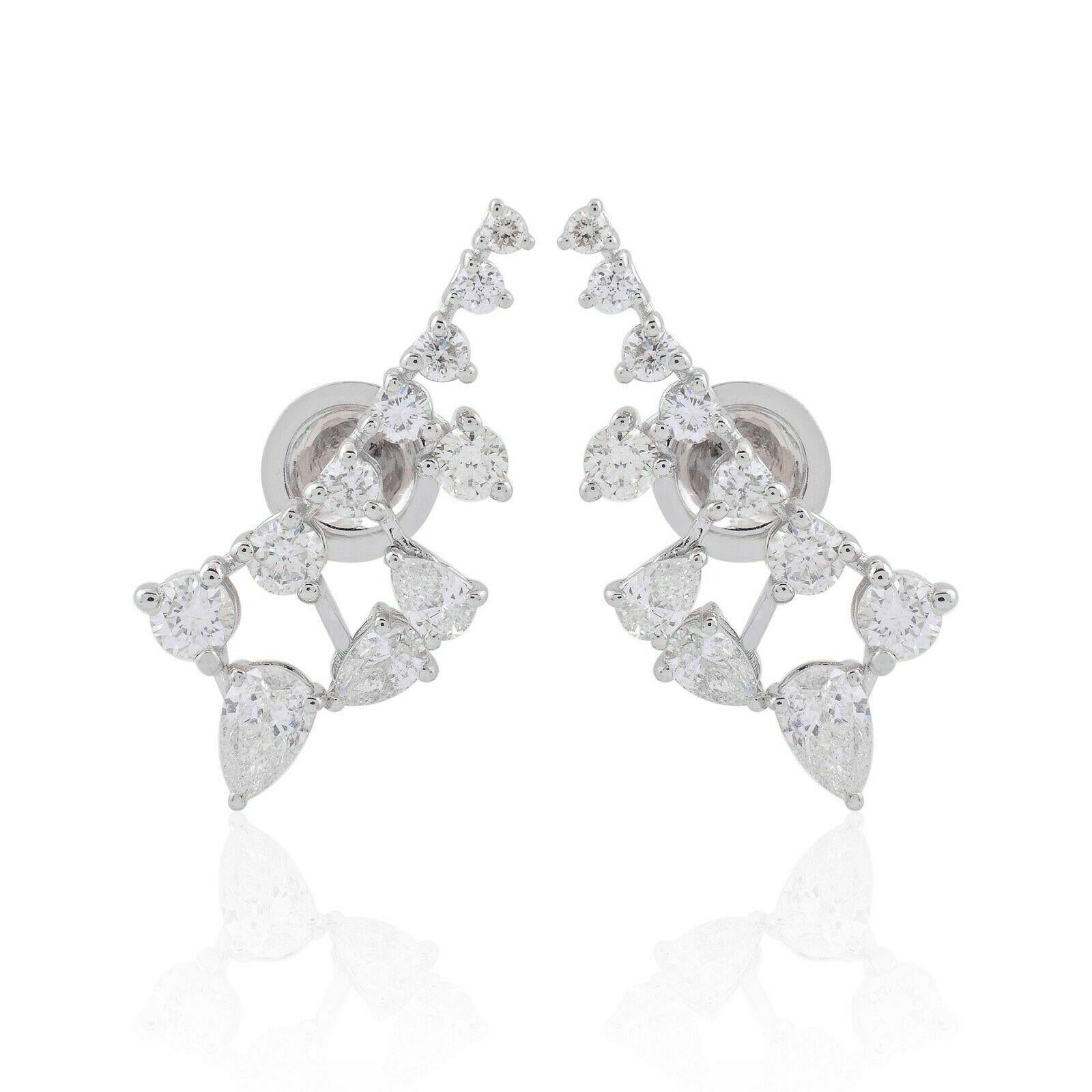 Mixed Cut 1.95 Carats Diamond 14 Karat Gold Stud Earrings For Sale