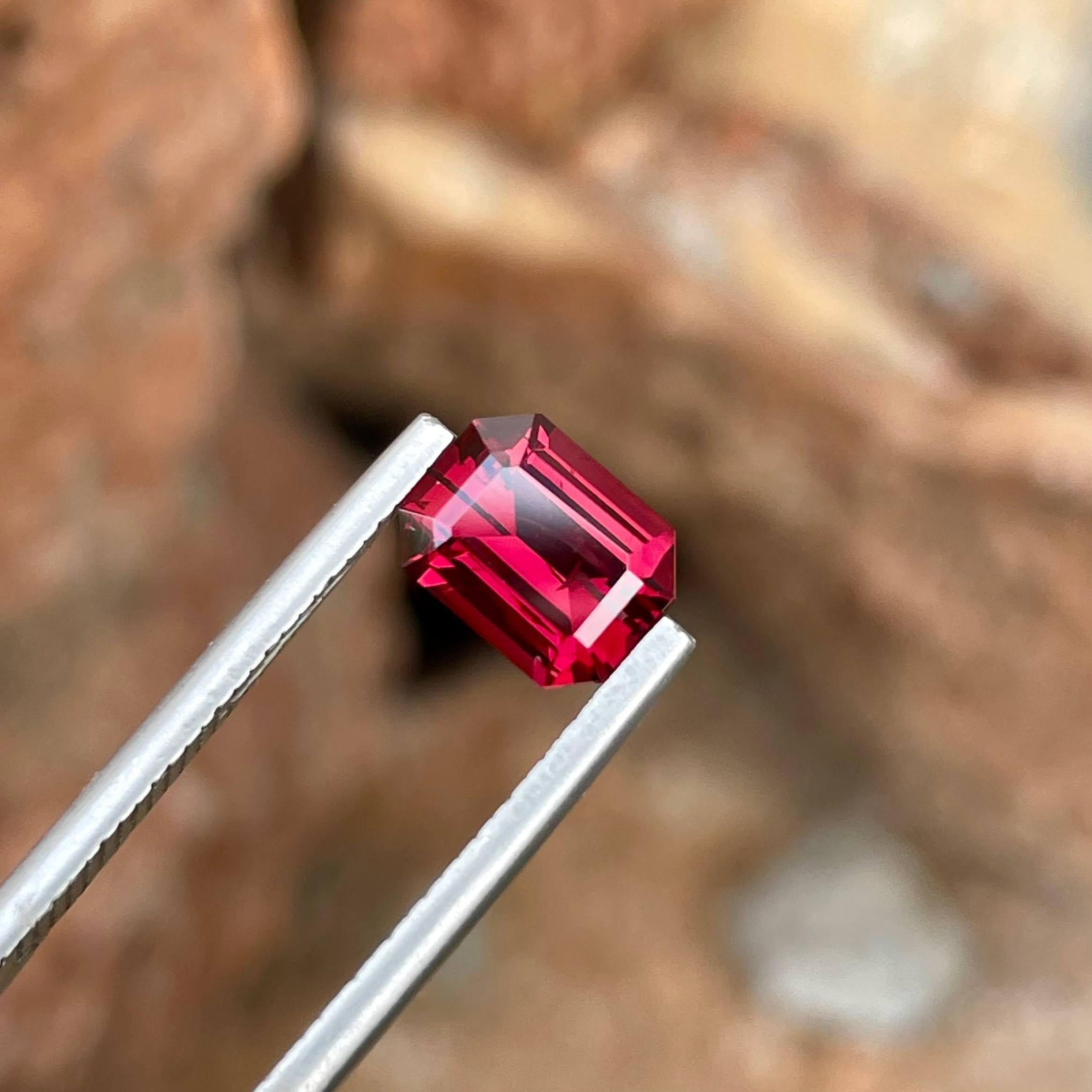 Modern  1.95 Carats Loose Bright Red Garnet Stone Emerald Cut Natural African Gemstone For Sale